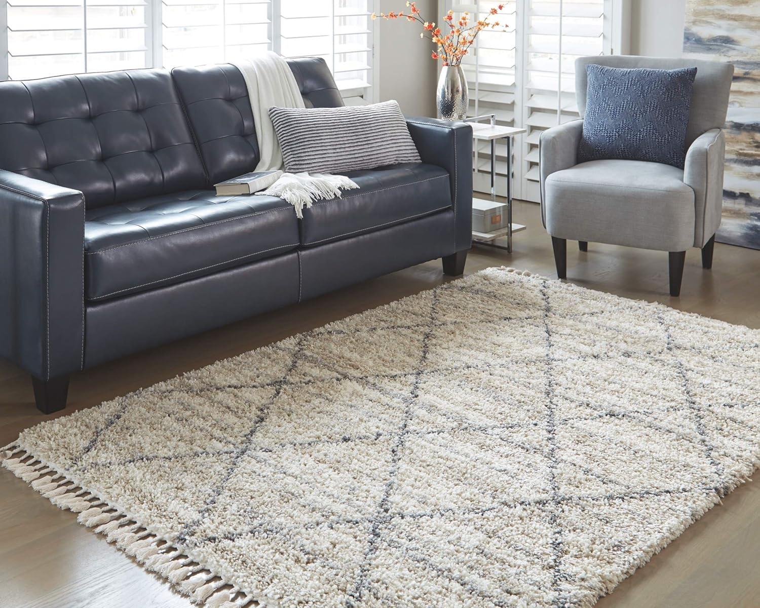 imageSignature Design by Ashley Abdalah Transitional 5 x 7 40mm Pile Rug with Marbled Effect ampamp Variegated Gate Pattern Beige ampamp Gray5 x 7 Rectangular