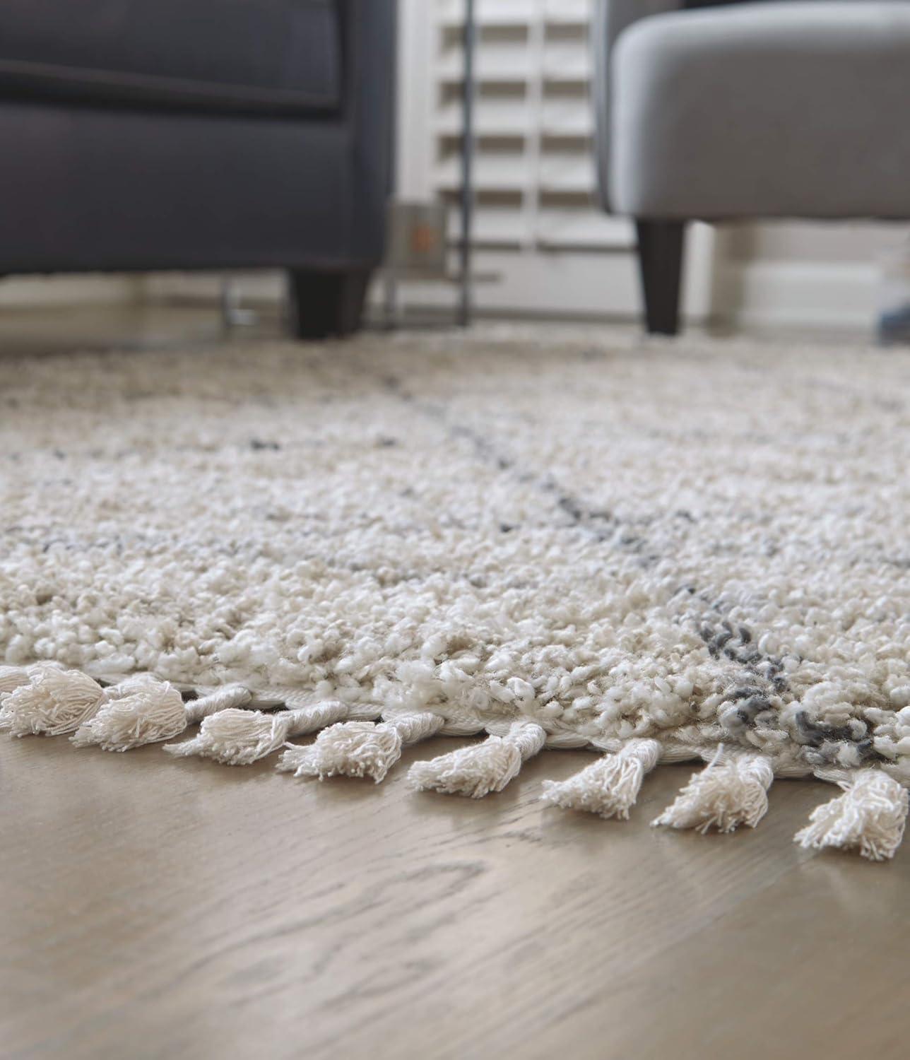 imageSignature Design by Ashley Abdalah Transitional 5 x 7 40mm Pile Rug with Marbled Effect ampamp Variegated Gate Pattern Beige ampamp Gray5 x 7 Rectangular
