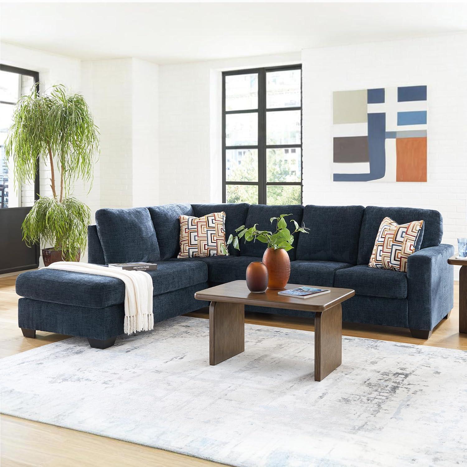 imageSignature Design by Ashley Aviemore Casual LShaped 2Piece Sectional with Chaise for Living Room BlueBlue