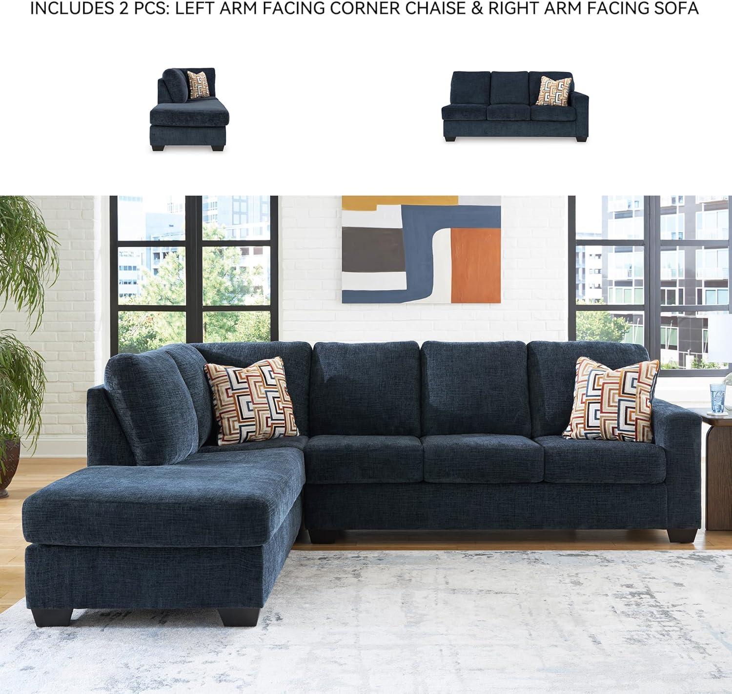 imageSignature Design by Ashley Aviemore Casual LShaped 2Piece Sectional with Chaise for Living Room BlueBlue