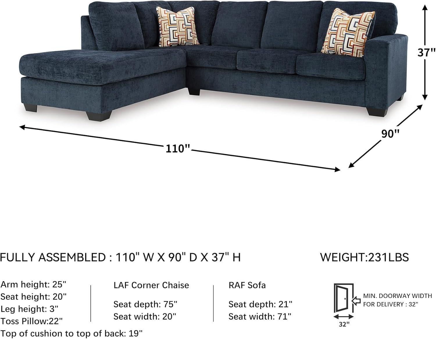 imageSignature Design by Ashley Aviemore Casual LShaped 2Piece Sectional with Chaise for Living Room BlueBlue