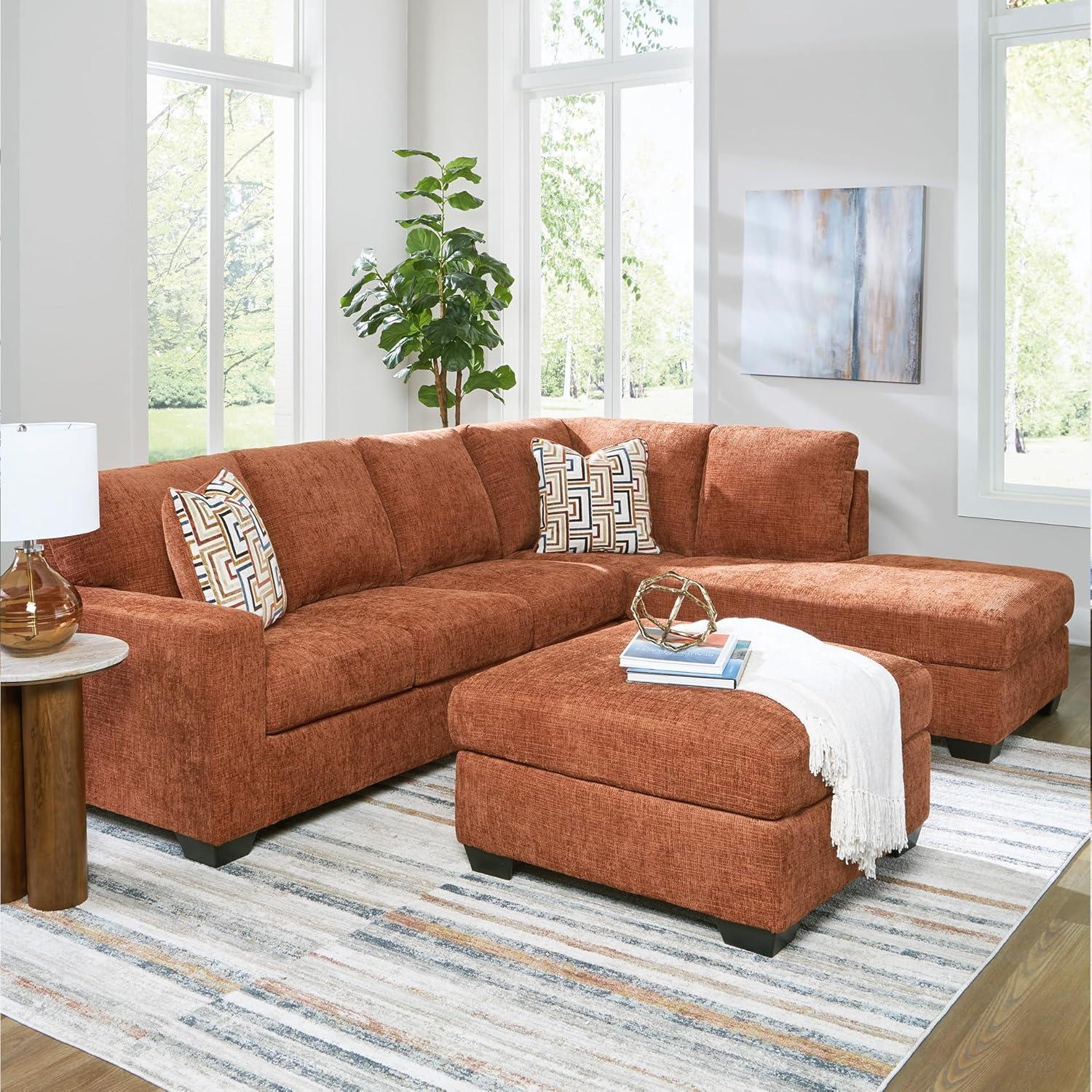 imageSignature Design by Ashley Aviemore Casual LShaped 2Piece Sectional with Chaise for Living Room BlueOrange