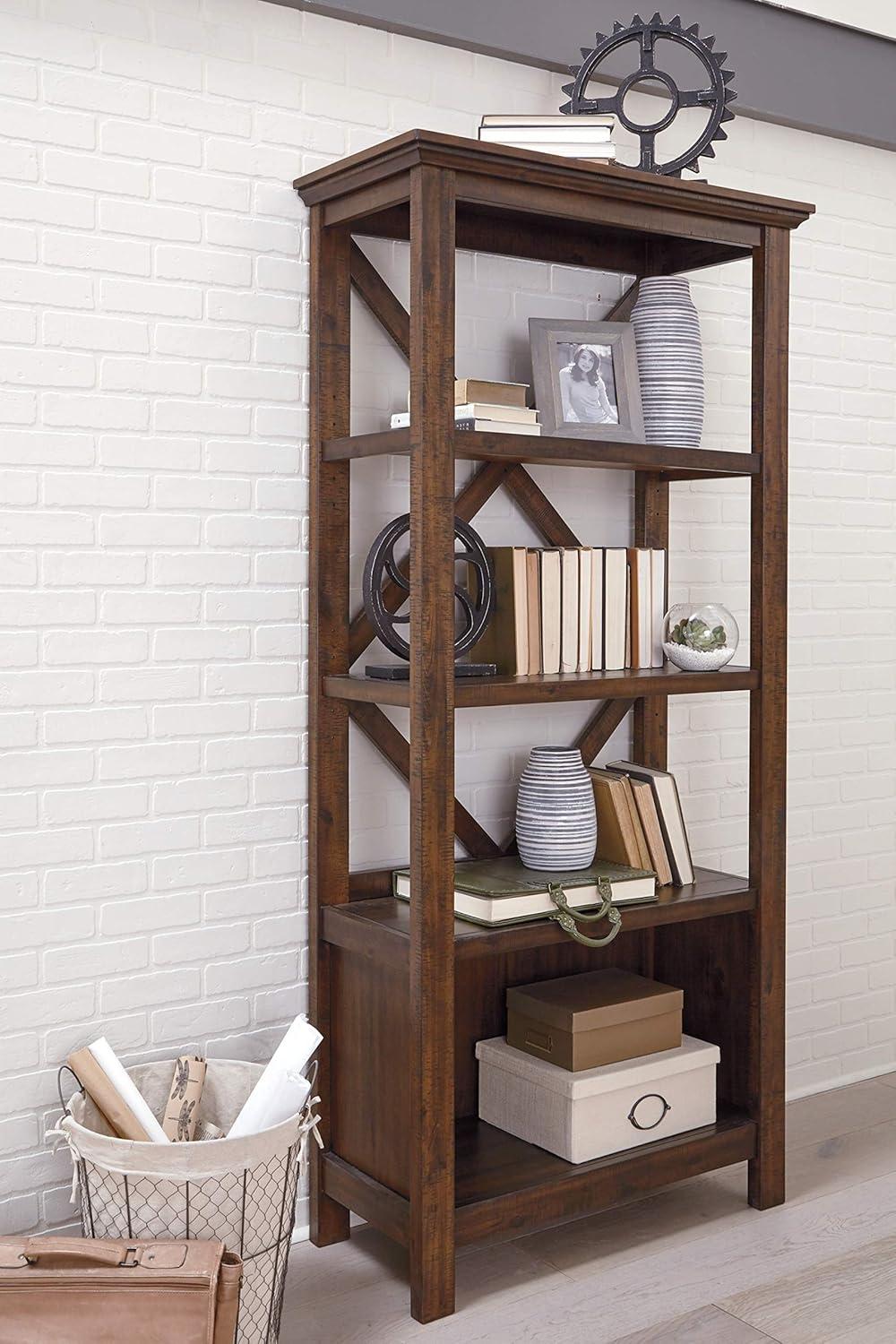imageSignature Design by Ashley Baldridge Rustic 78quot Bookcase with 4 Shelves Distressed BrownDistressed Brown