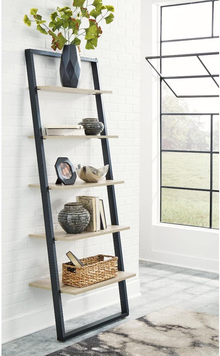 imageSignature Design by Ashley Baldridge Rustic 78quot Bookcase with 4 Shelves Distressed BrownNaturalBlack