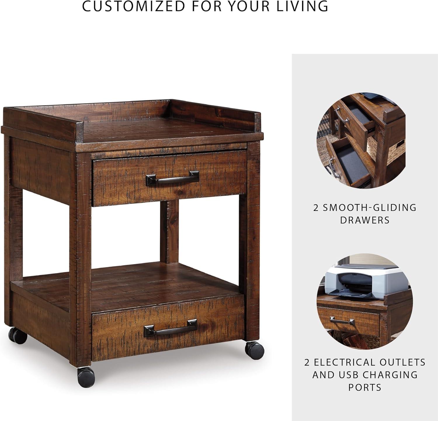 imageSignature Design by Ashley Baldridge Rustic Industrial Office Printer Stand with Storage BrownRustic Brown