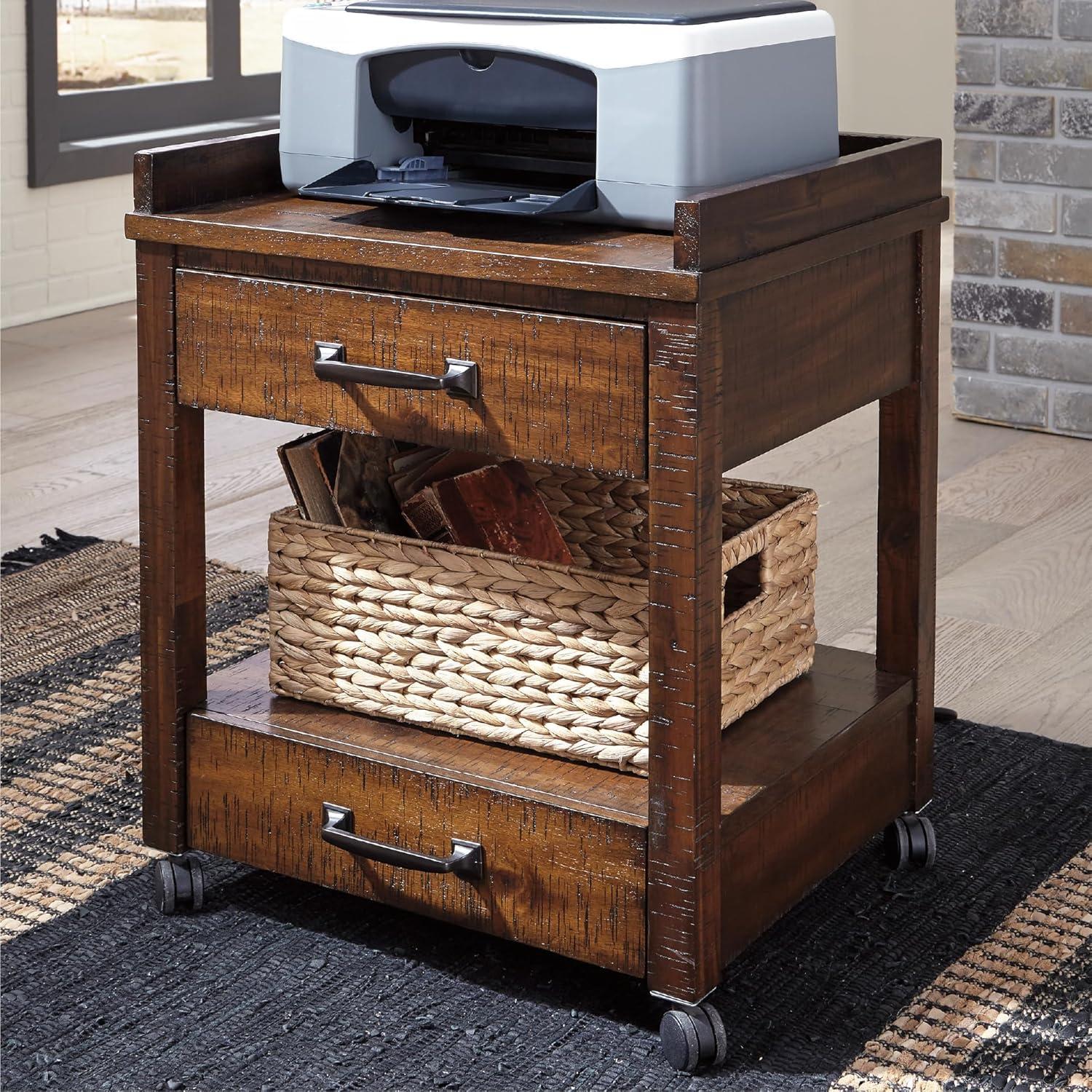 imageSignature Design by Ashley Baldridge Rustic Industrial Office Printer Stand with Storage BrownRustic Brown