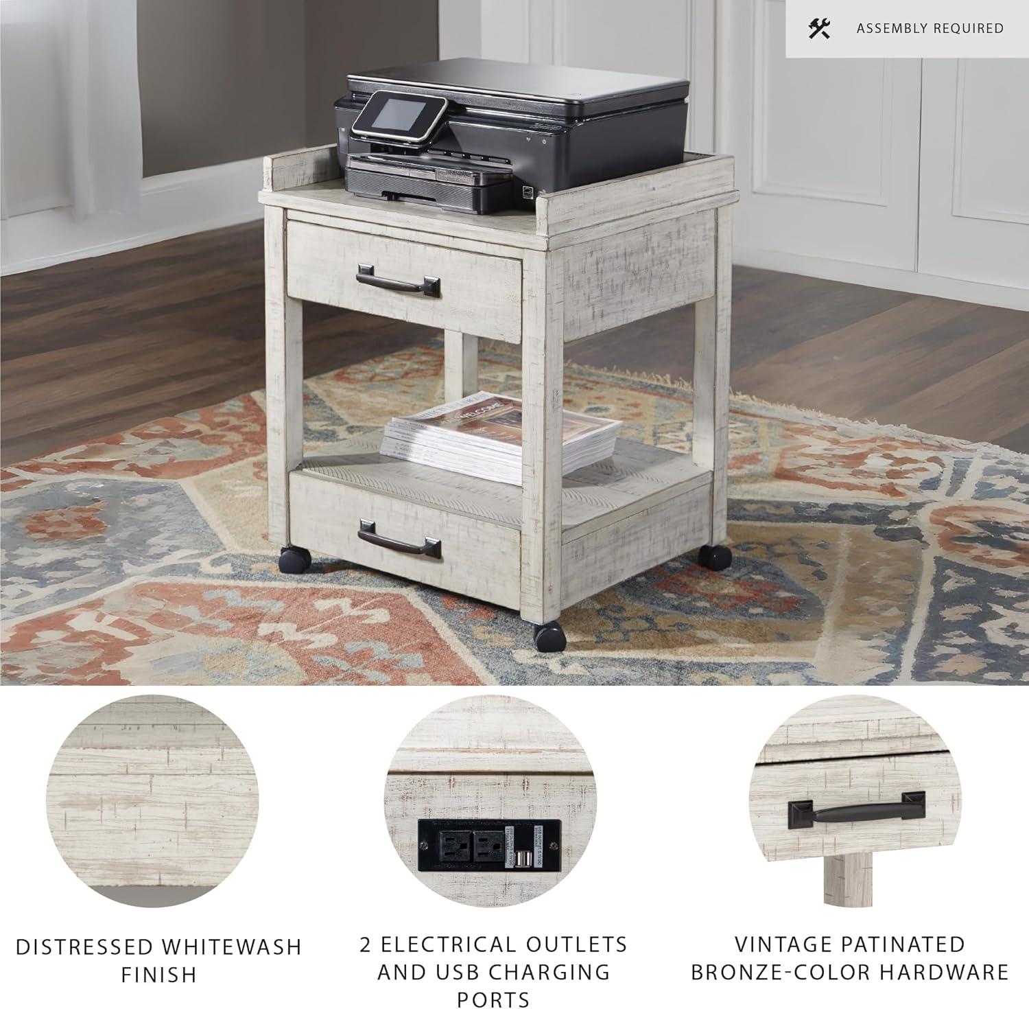 imageSignature Design by Ashley Baldridge Rustic Industrial Office Printer Stand with Storage BrownWhitewash