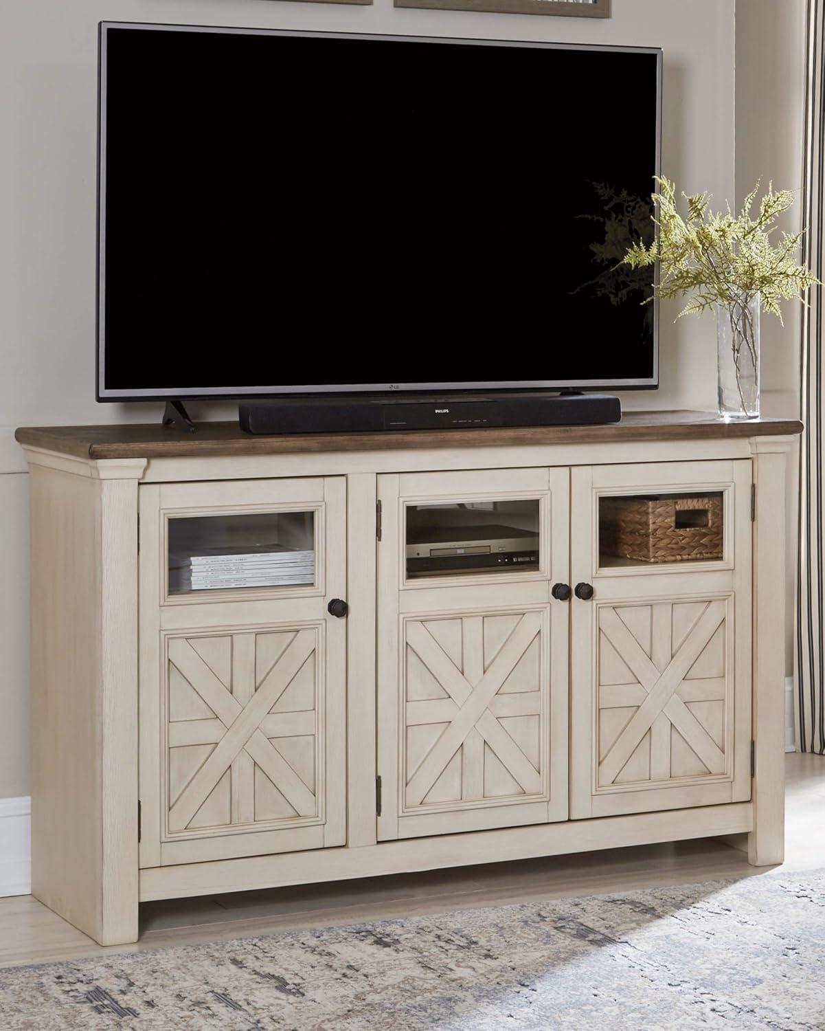 imageSignature Design by Ashley Bolanburg Extra Large TV Stand Fits TVs up to 72quot 3 Cabinets Adjustable Storage Shelves 7413quot Whitewash ampamp 2Tone FinishLarge