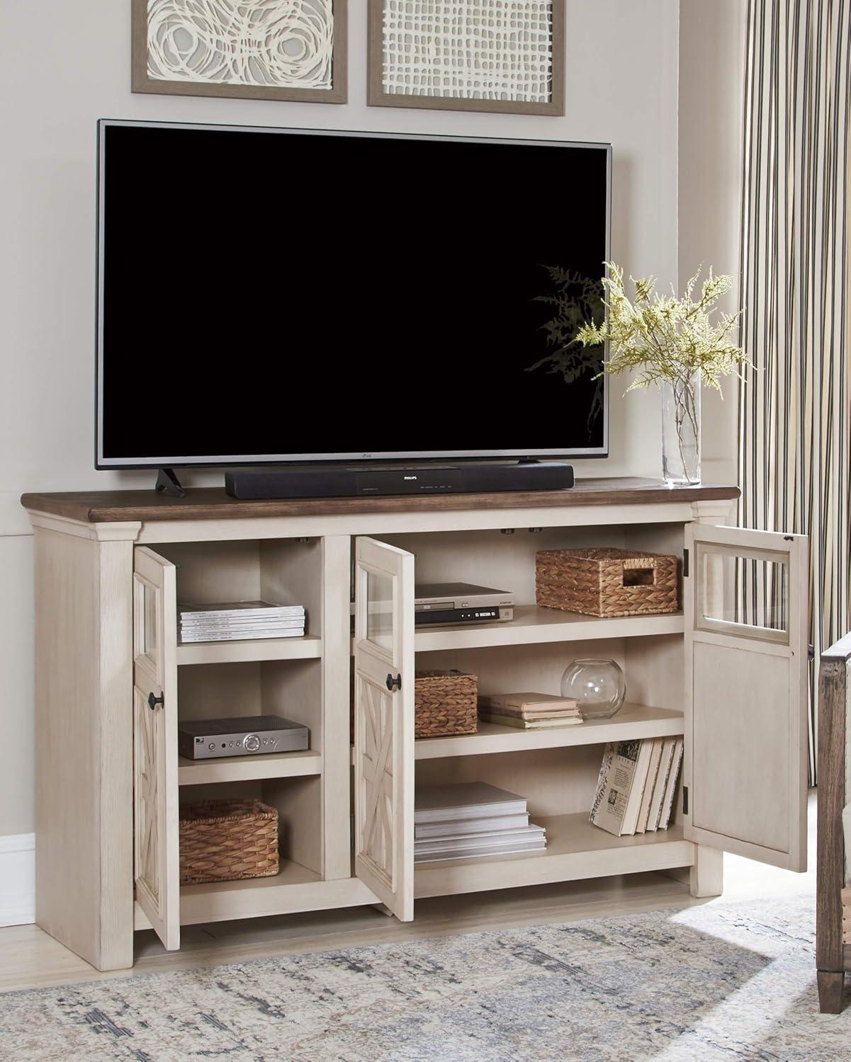 imageSignature Design by Ashley Bolanburg Extra Large TV Stand Fits TVs up to 72quot 3 Cabinets Adjustable Storage Shelves 7413quot Whitewash ampamp 2Tone FinishLarge