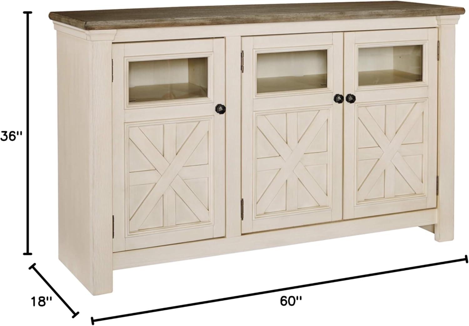 imageSignature Design by Ashley Bolanburg Extra Large TV Stand Fits TVs up to 72quot 3 Cabinets Adjustable Storage Shelves 7413quot Whitewash ampamp 2Tone FinishLarge
