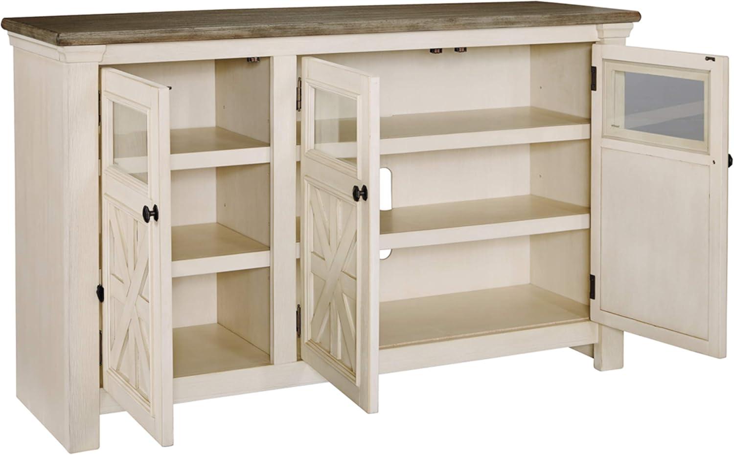 imageSignature Design by Ashley Bolanburg Extra Large TV Stand Fits TVs up to 72quot 3 Cabinets Adjustable Storage Shelves 7413quot Whitewash ampamp 2Tone FinishLarge