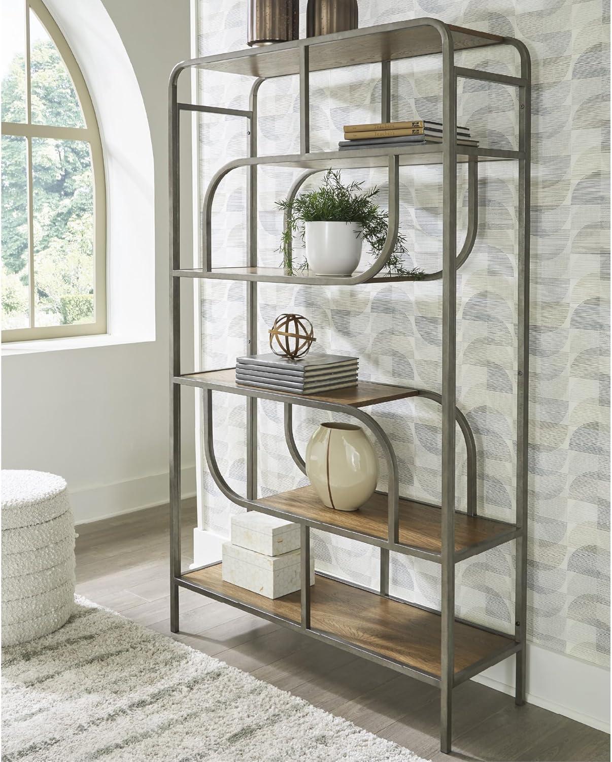 imageSignature Design by Ashley Brentmour 72quot H Bookcase Metallic ampamp Dark BrownLight Brown Gray