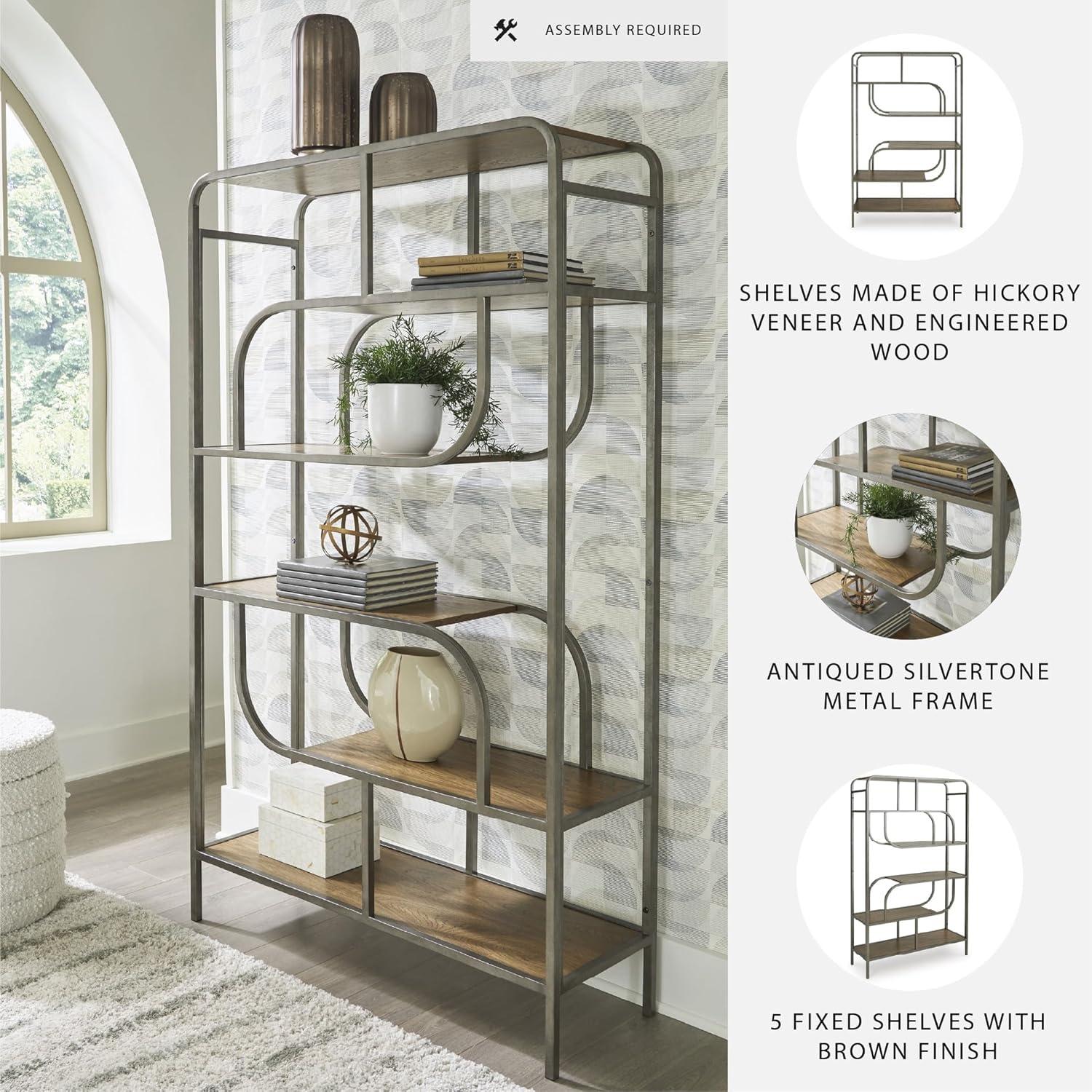 imageSignature Design by Ashley Brentmour 72quot H Bookcase Metallic ampamp Dark BrownLight Brown Gray