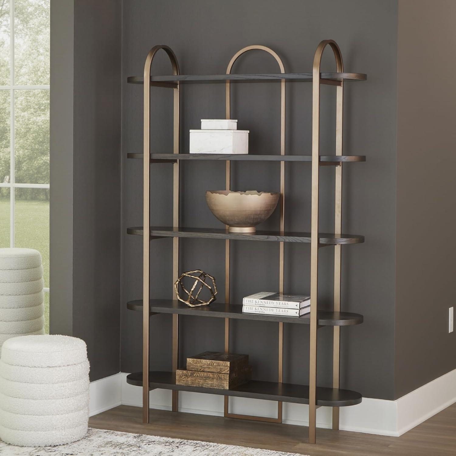 imageSignature Design by Ashley Brentmour 72quot H Bookcase Metallic ampamp Dark BrownMetallic Dark Brown