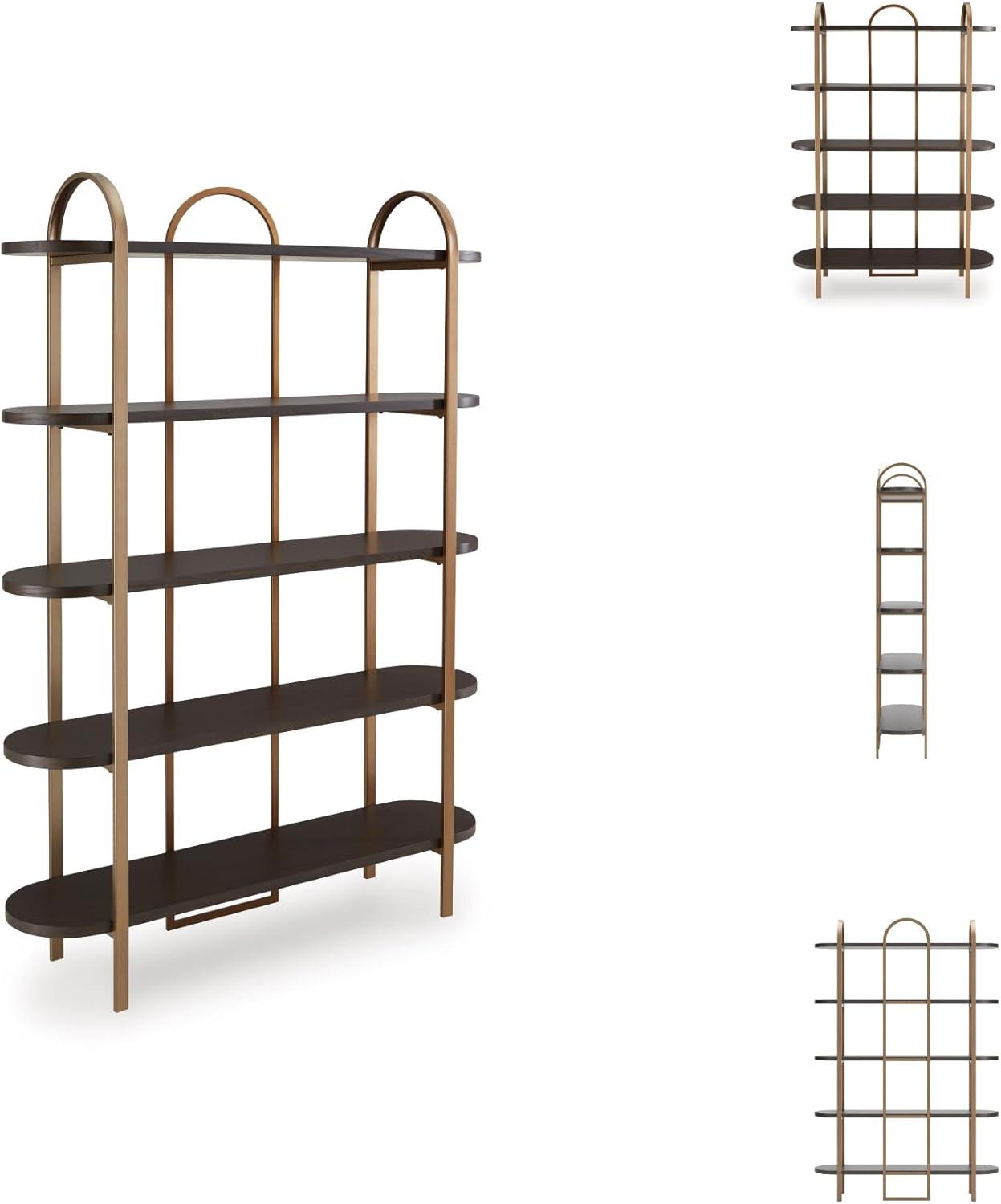 imageSignature Design by Ashley Brentmour 72quot H Bookcase Metallic ampamp Dark BrownMetallic Dark Brown