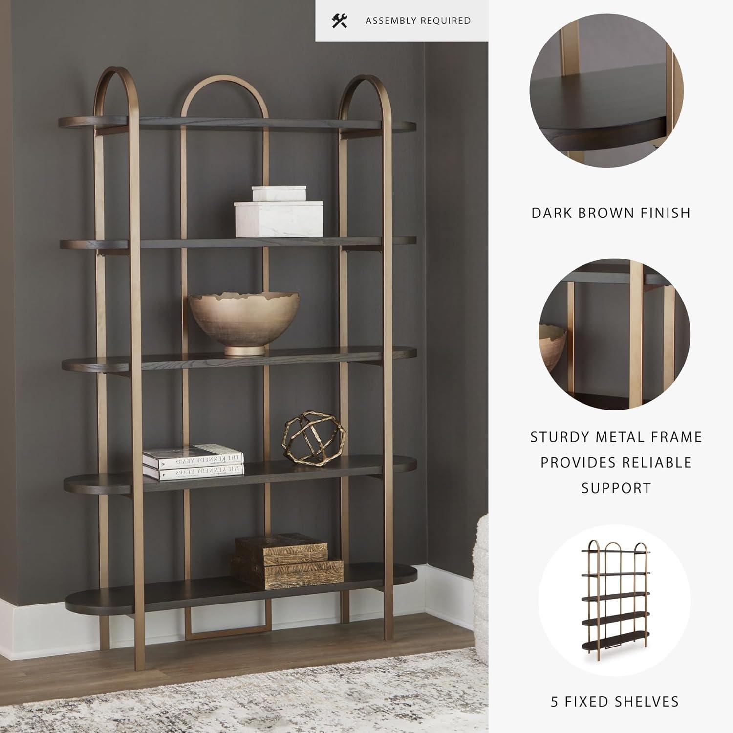 imageSignature Design by Ashley Brentmour 72quot H Bookcase Metallic ampamp Dark BrownMetallic Dark Brown