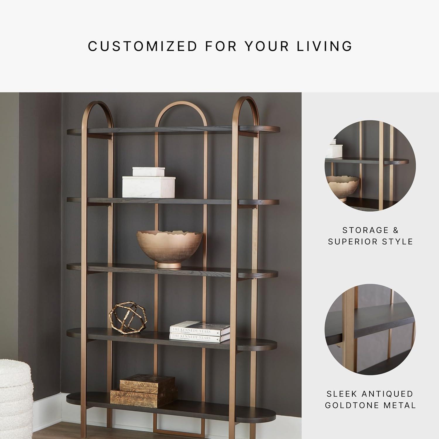 imageSignature Design by Ashley Brentmour 72quot H Bookcase Metallic ampamp Dark BrownMetallic Dark Brown