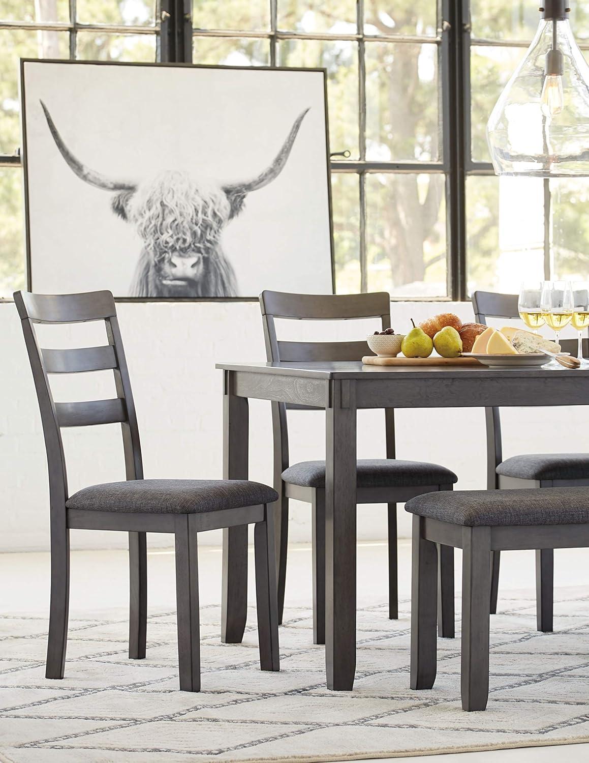 imageSignature Design by Ashley Bridson Modern 6 Piece Dining Set Includes Dining Table 4 Chairs ampamp Bench GrayGrey