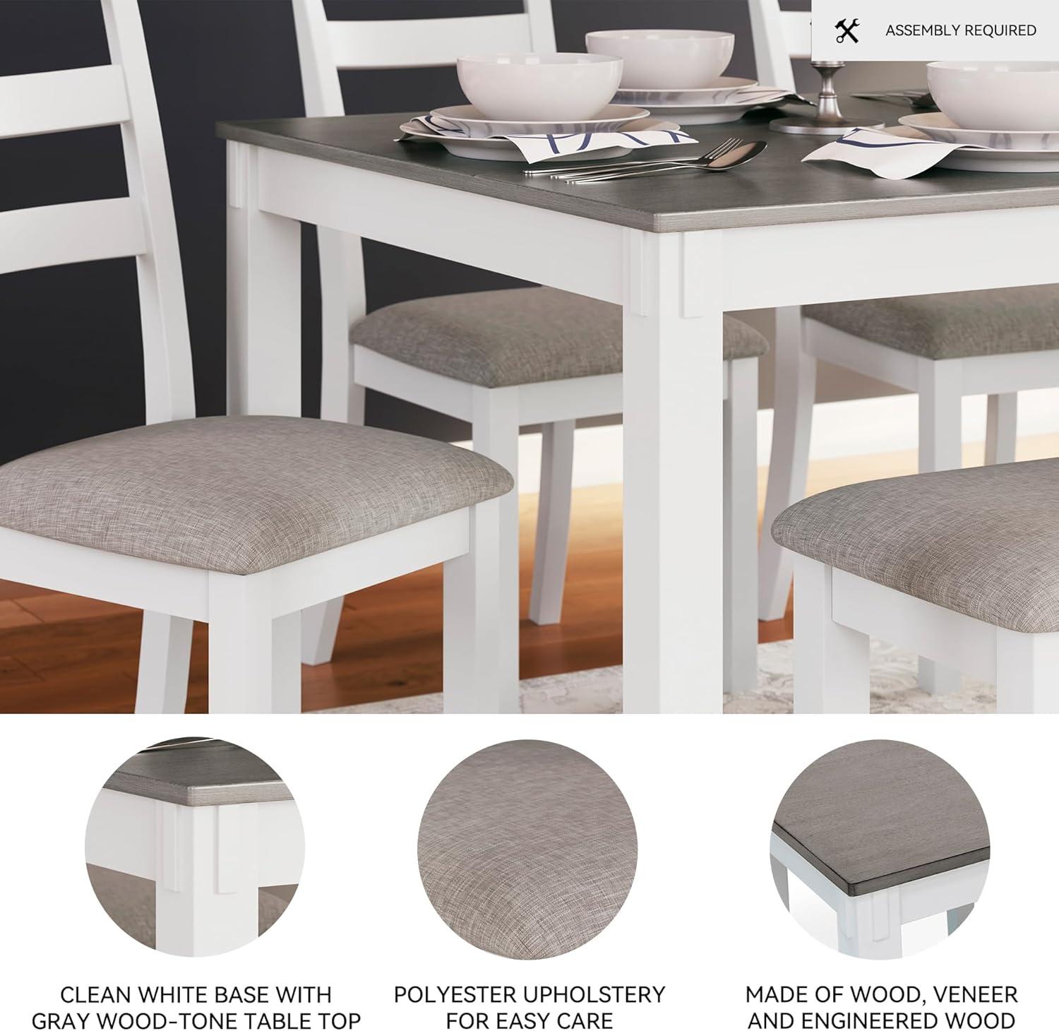 imageSignature Design by Ashley Bridson Modern 6 Piece Dining Set Includes Dining Table 4 Chairs ampamp Bench GrayWhite