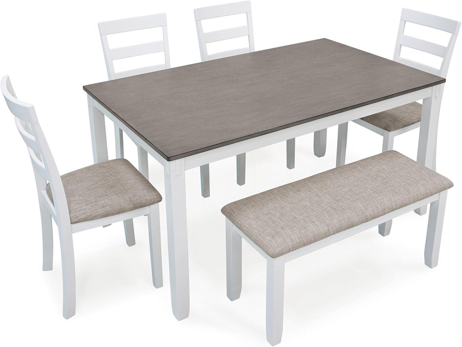 imageSignature Design by Ashley Bridson Modern 6 Piece Dining Set Includes Dining Table 4 Chairs ampamp Bench GrayWhite