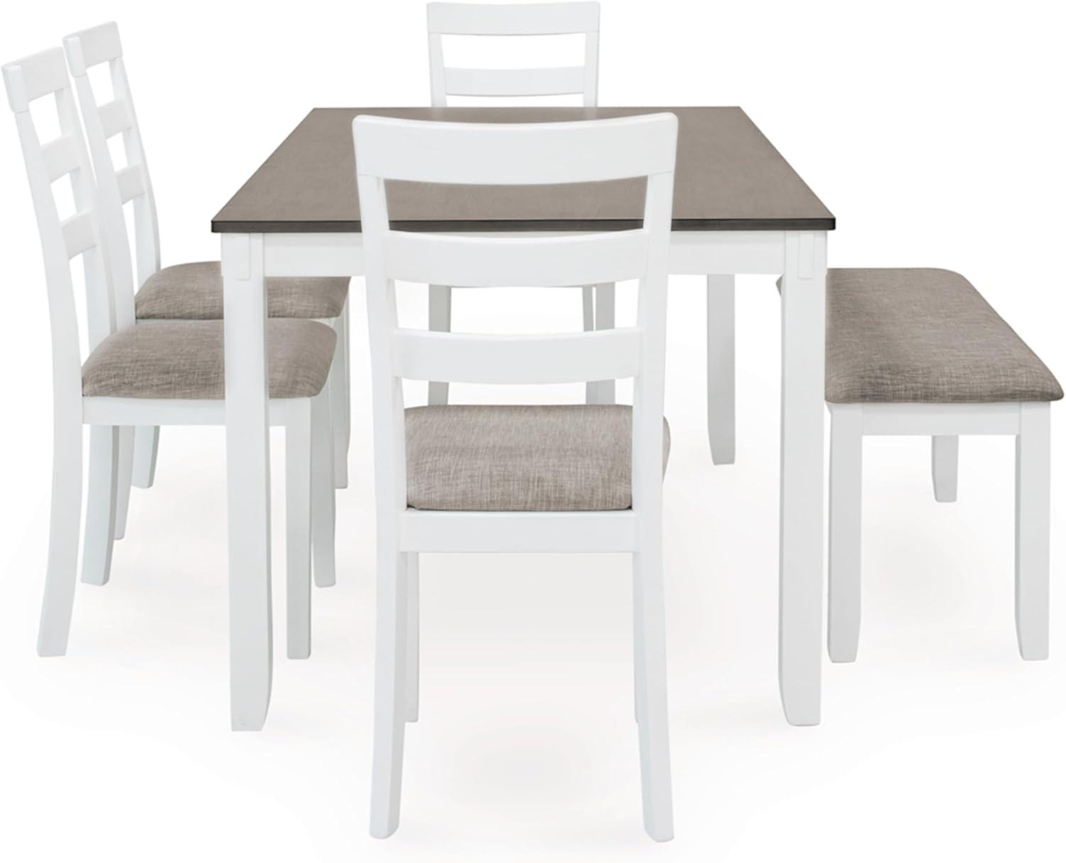 imageSignature Design by Ashley Bridson Modern 6 Piece Dining Set Includes Dining Table 4 Chairs ampamp Bench GrayWhite