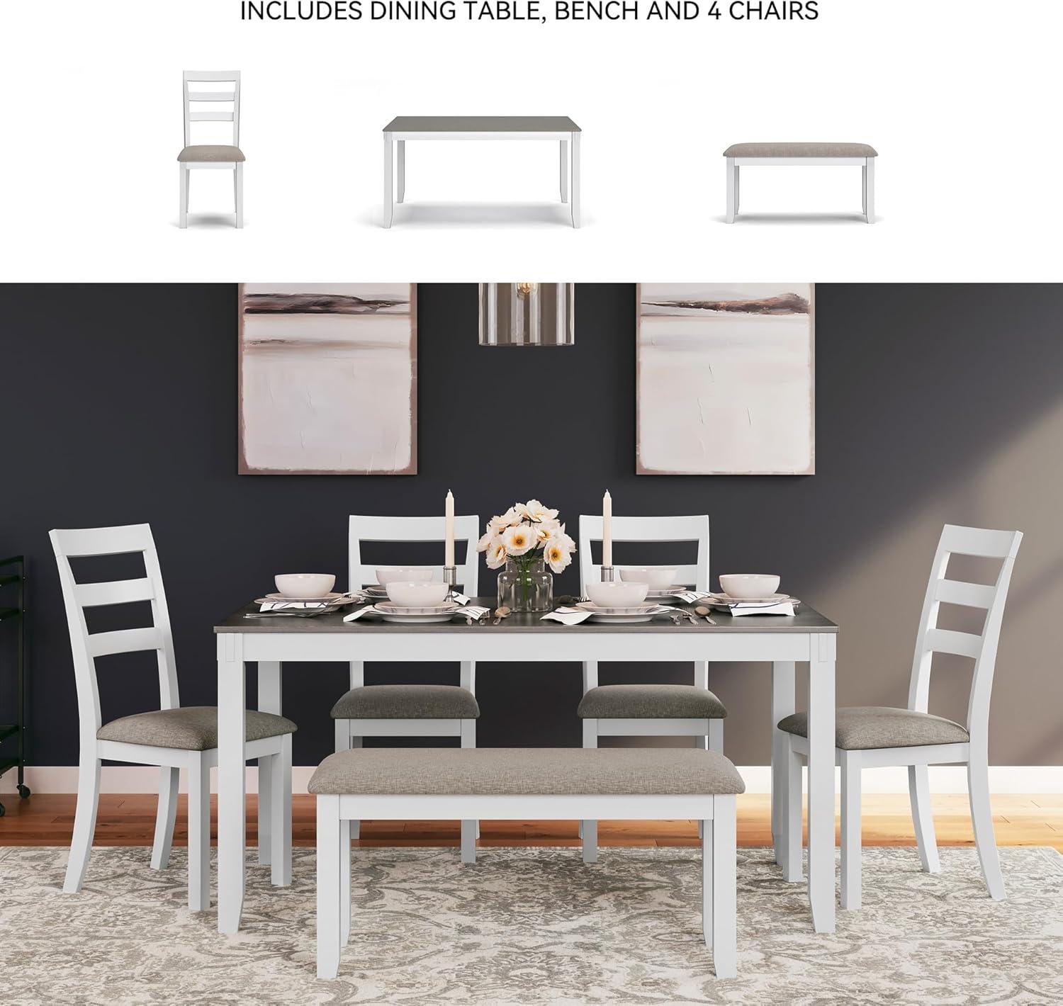 imageSignature Design by Ashley Bridson Modern 6 Piece Dining Set Includes Dining Table 4 Chairs ampamp Bench GrayWhite