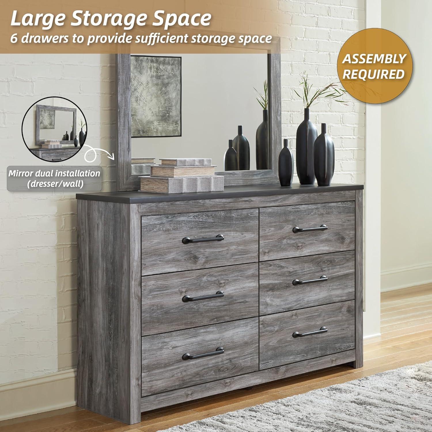 imageSignature Design by Ashley Bronyan Contemporary SmoothGliding 6Drawer Dresser and Mirror with Safety Stop GrayDark Gray