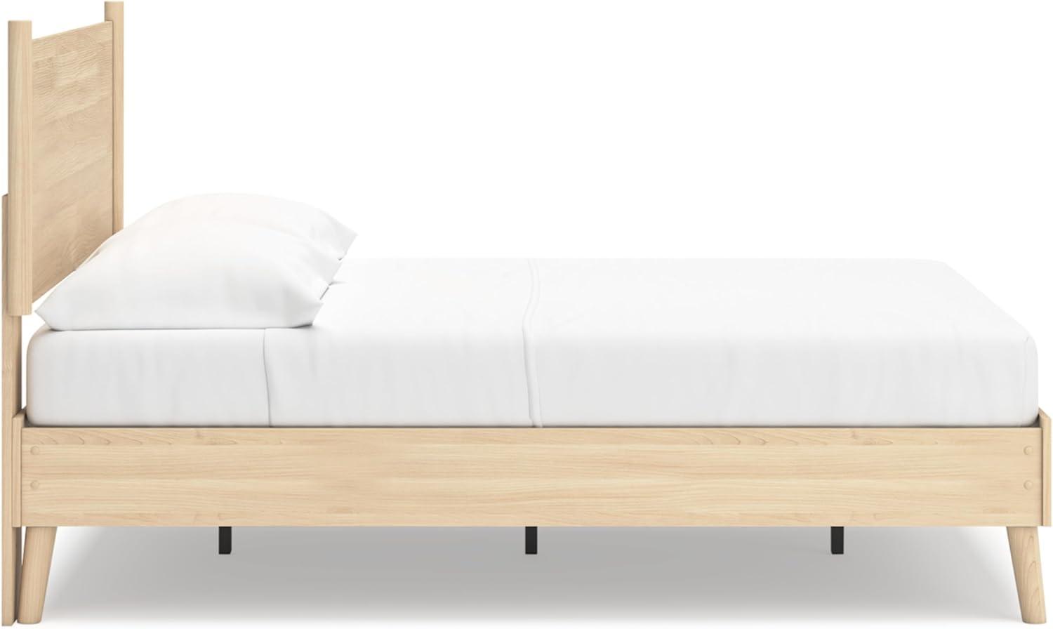 imageSignature Design by Ashley Cabinella Vintage Queen Platform Bed with Metal Slats and Center Support Legs Wood Foundation or Box Spring Not Needed Light BrownLight Brown