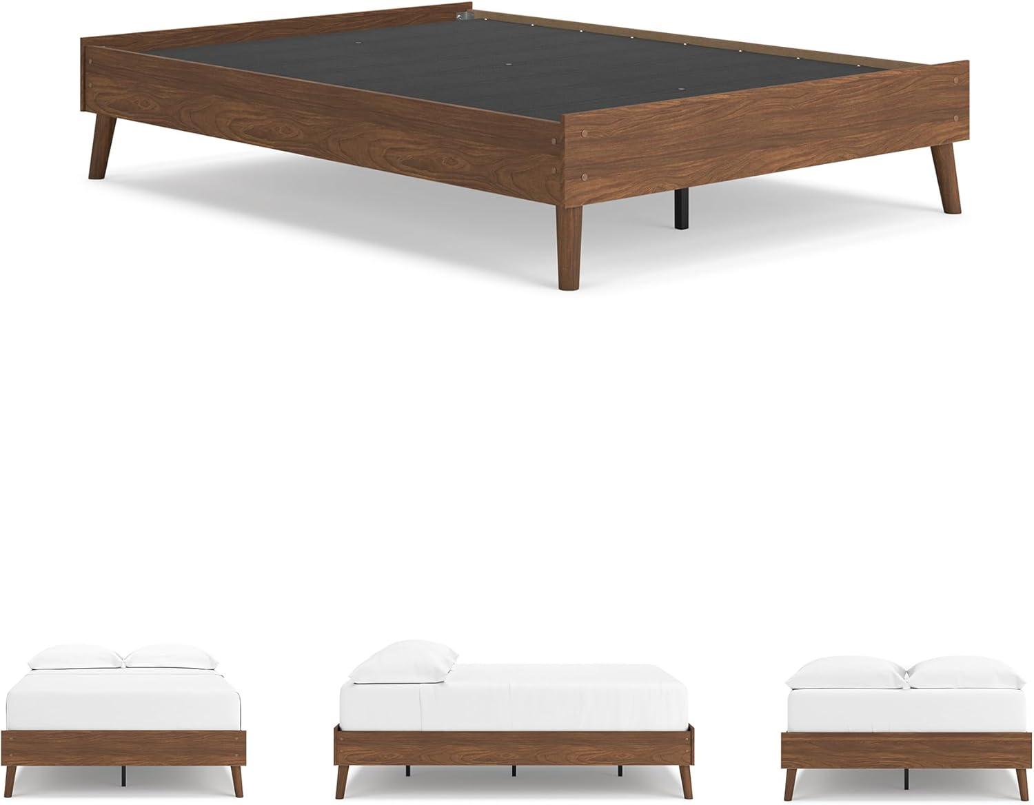 imageSignature Design by Ashley Cabinella Vintage Queen Platform Bed with Metal Slats and Center Support Legs Wood Foundation or Box Spring Not Needed Light BrownBrown