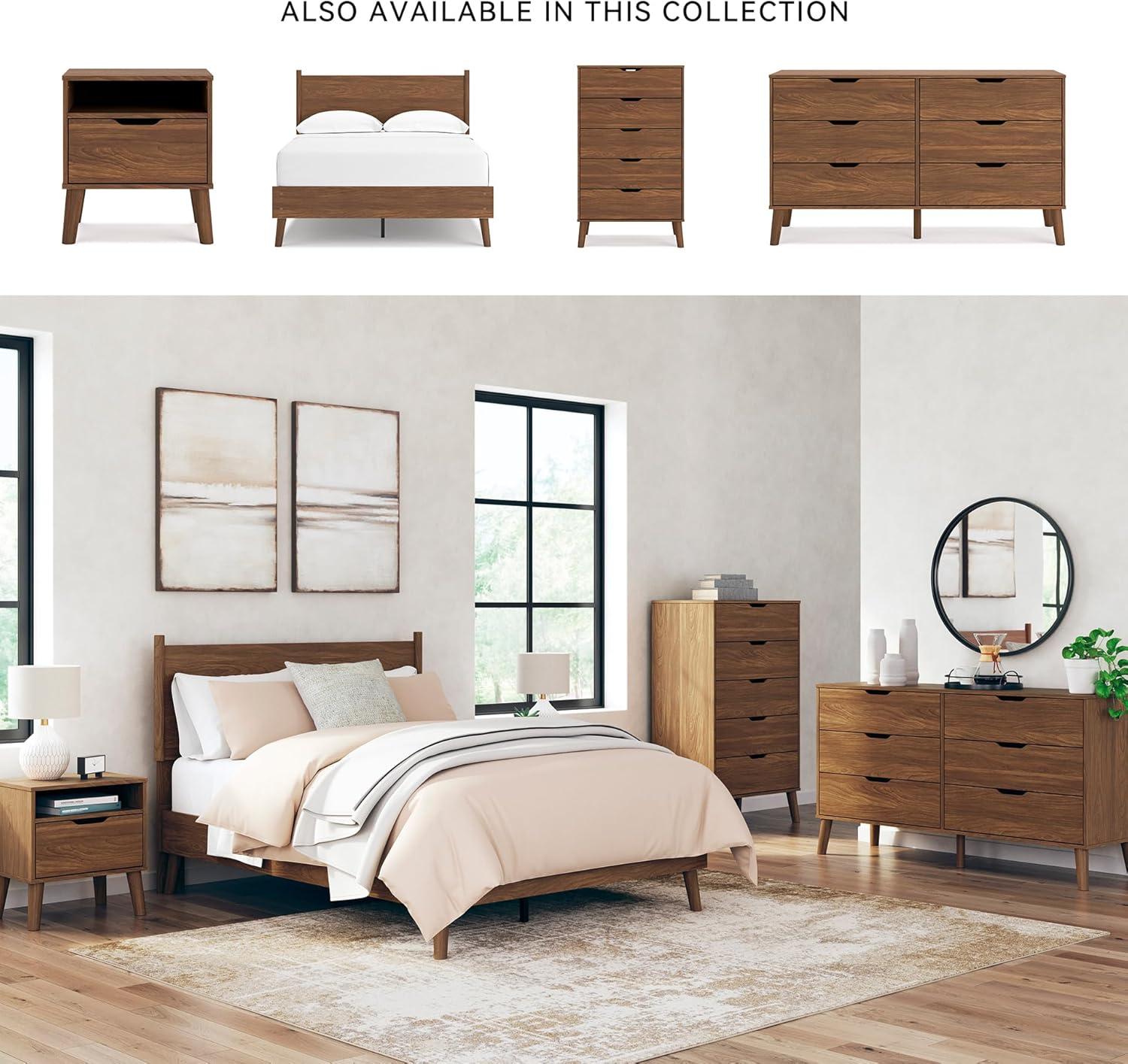 imageSignature Design by Ashley Cabinella Vintage Queen Platform Bed with Metal Slats and Center Support Legs Wood Foundation or Box Spring Not Needed Light BrownBrown