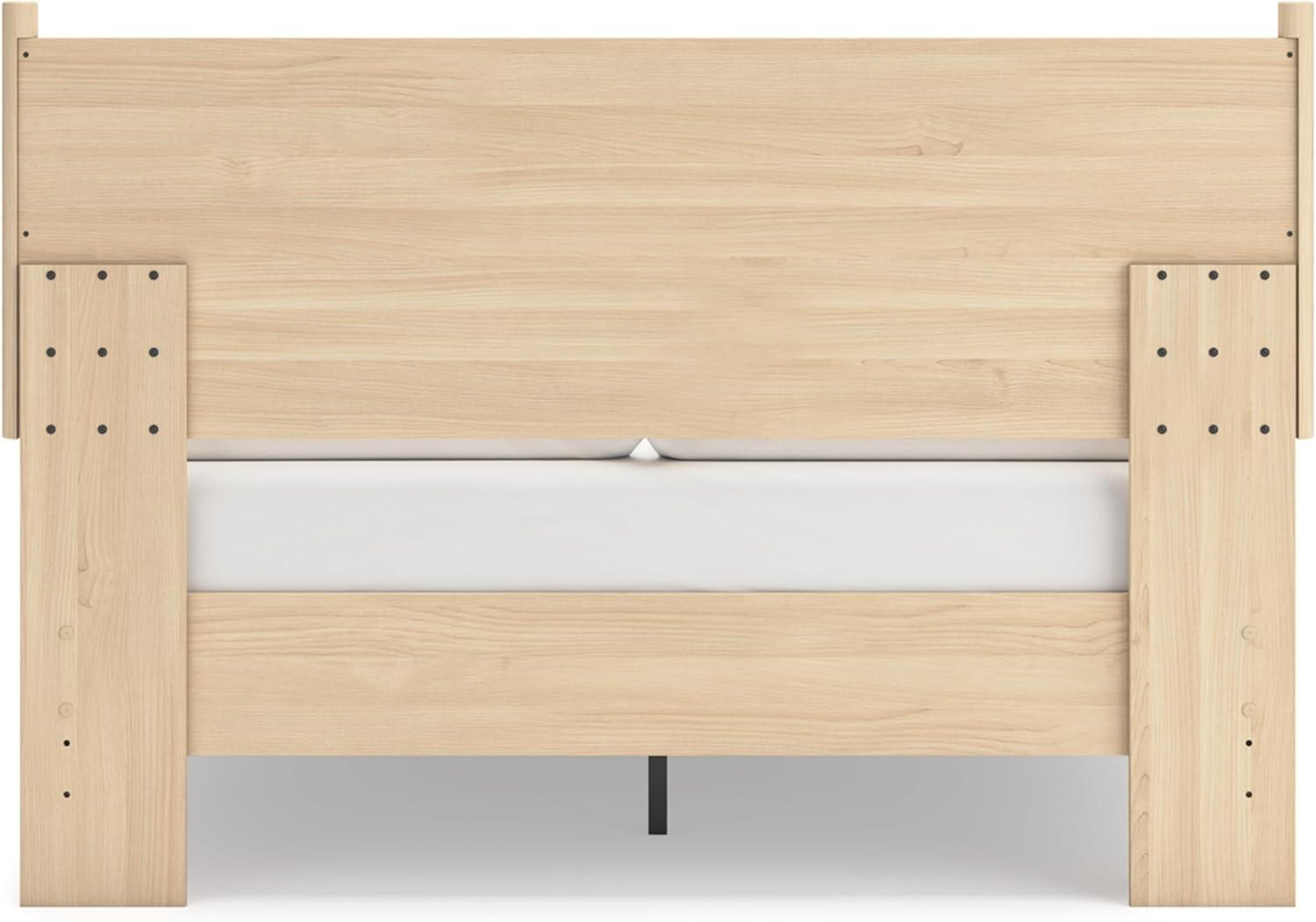 imageSignature Design by Ashley Cabinella Vintage Queen Platform Bed with Metal Slats and Center Support Legs Wood Foundation or Box Spring Not Needed Light BrownLight Brown