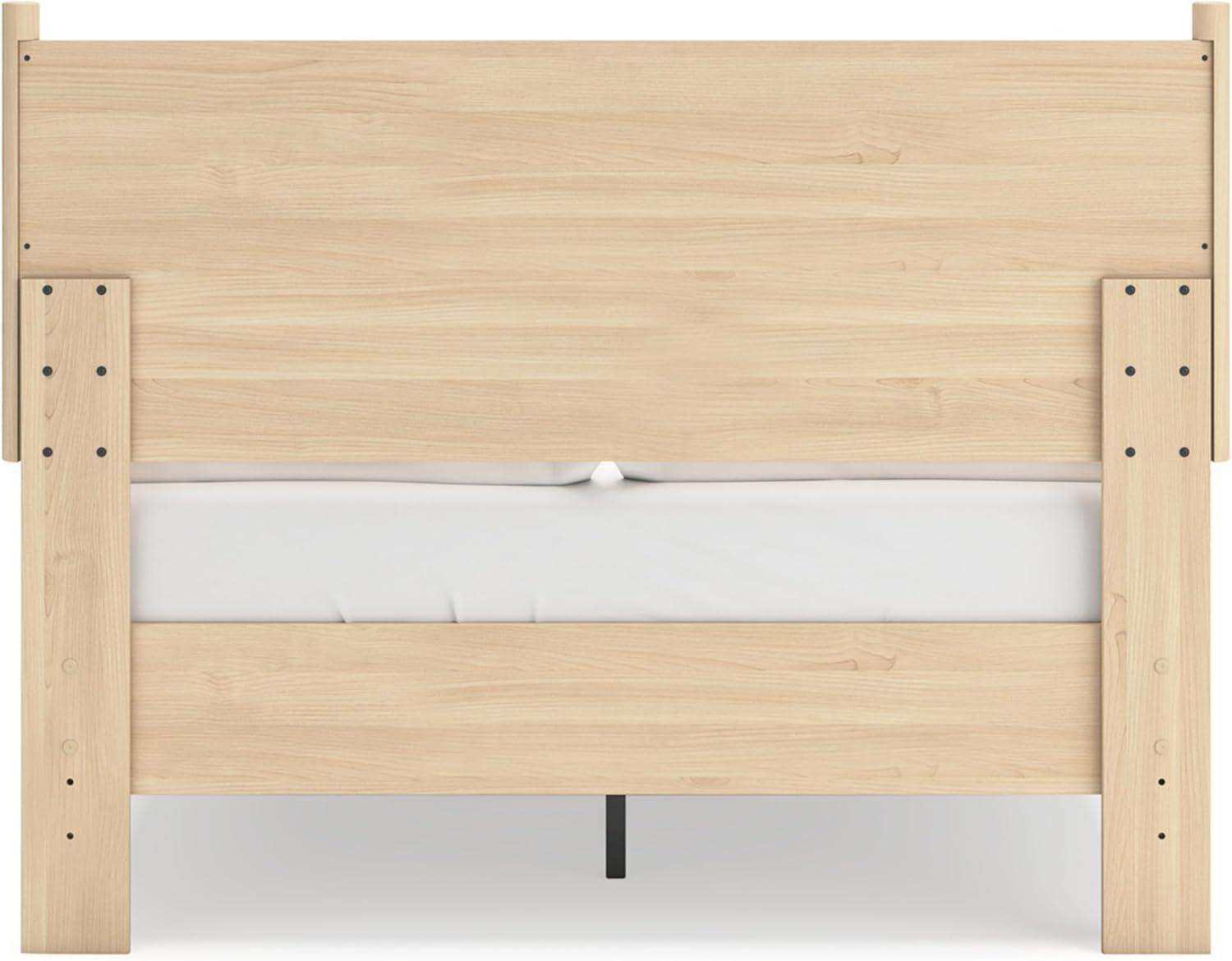 imageSignature Design by Ashley Cabinella Vintage Queen Platform Bed with Metal Slats and Center Support Legs Wood Foundation or Box Spring Not Needed Light BrownLight Brown