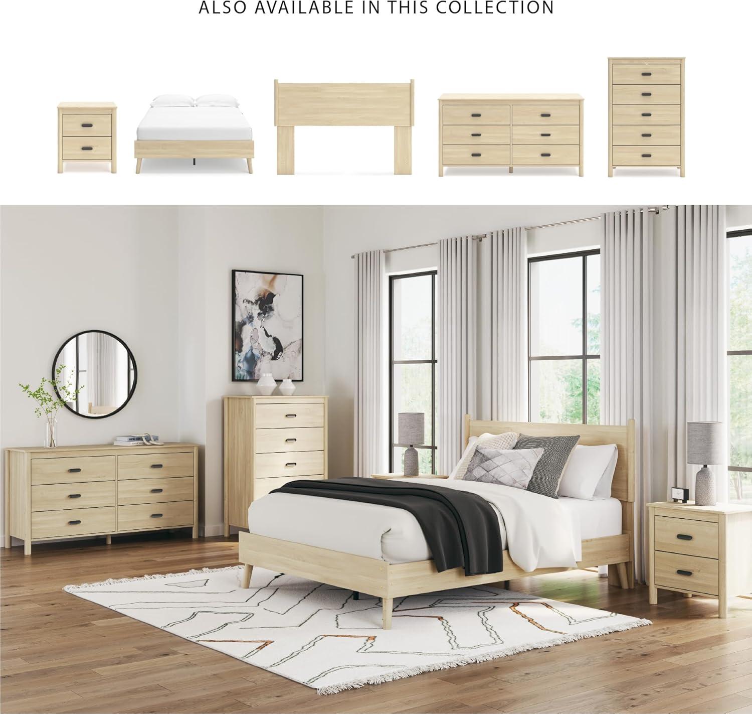 imageSignature Design by Ashley Cabinella Vintage Queen Platform Bed with Metal Slats and Center Support Legs Wood Foundation or Box Spring Not Needed Light BrownLight Brown