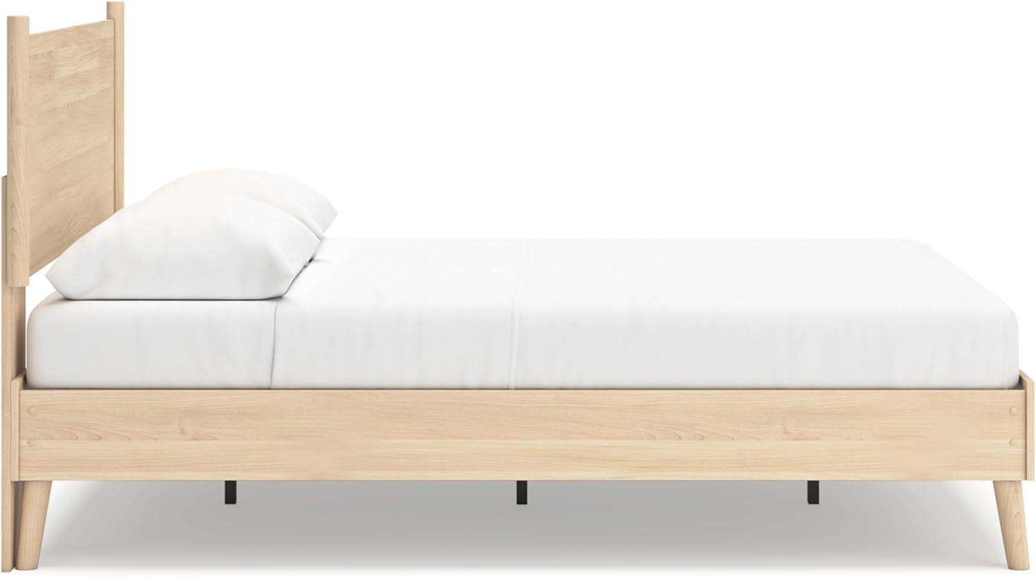 imageSignature Design by Ashley Cabinella Vintage Queen Platform Bed with Metal Slats and Center Support Legs Wood Foundation or Box Spring Not Needed Light BrownLight Brown