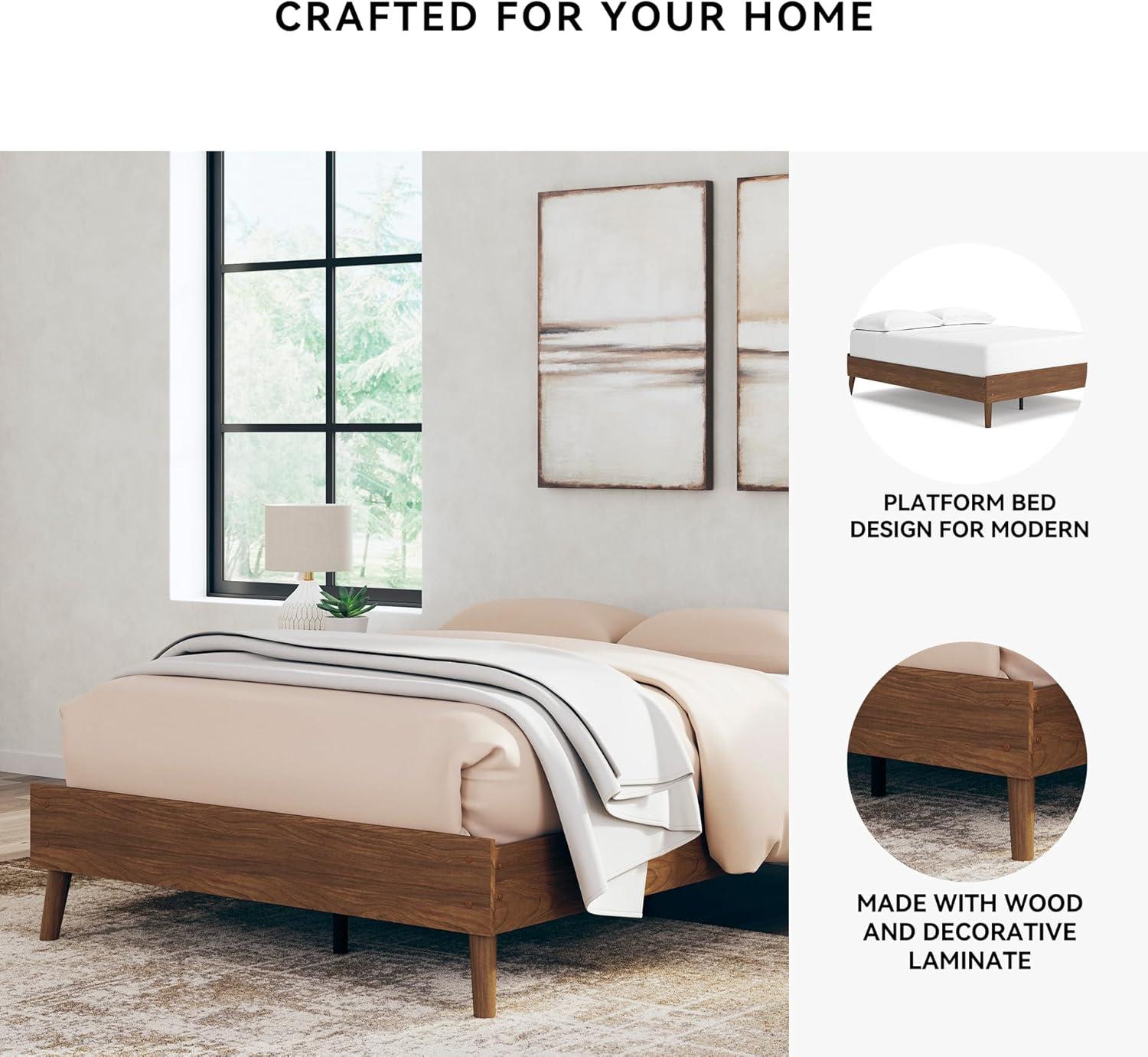 imageSignature Design by Ashley Cabinella Vintage Queen Platform Bed with Metal Slats and Center Support Legs Wood Foundation or Box Spring Not Needed Light BrownBrown