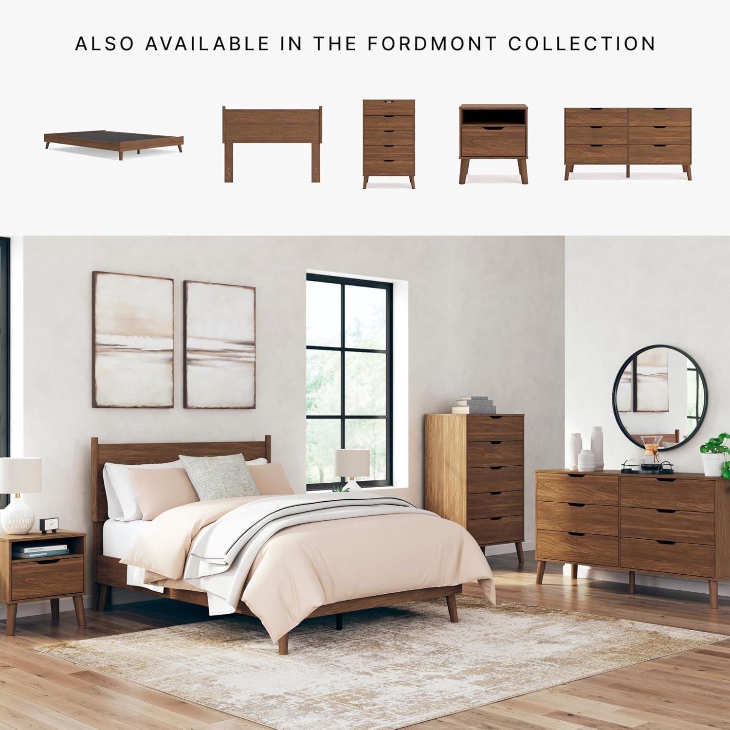 imageSignature Design by Ashley Cabinella Vintage Queen Platform Bed with Metal Slats and Center Support Legs Wood Foundation or Box Spring Not Needed Light BrownBrown