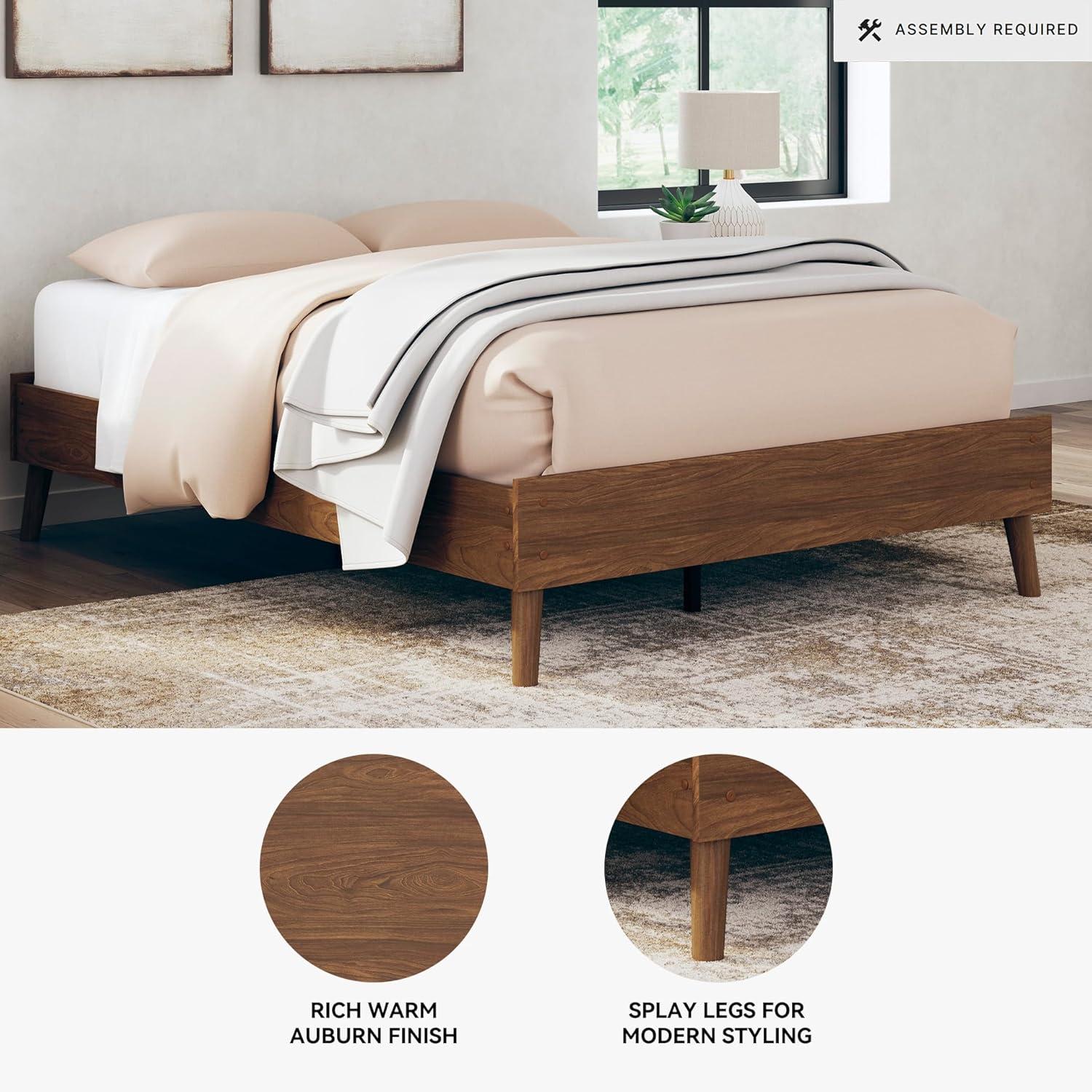 imageSignature Design by Ashley Cabinella Vintage Queen Platform Bed with Metal Slats and Center Support Legs Wood Foundation or Box Spring Not Needed Light BrownBrown