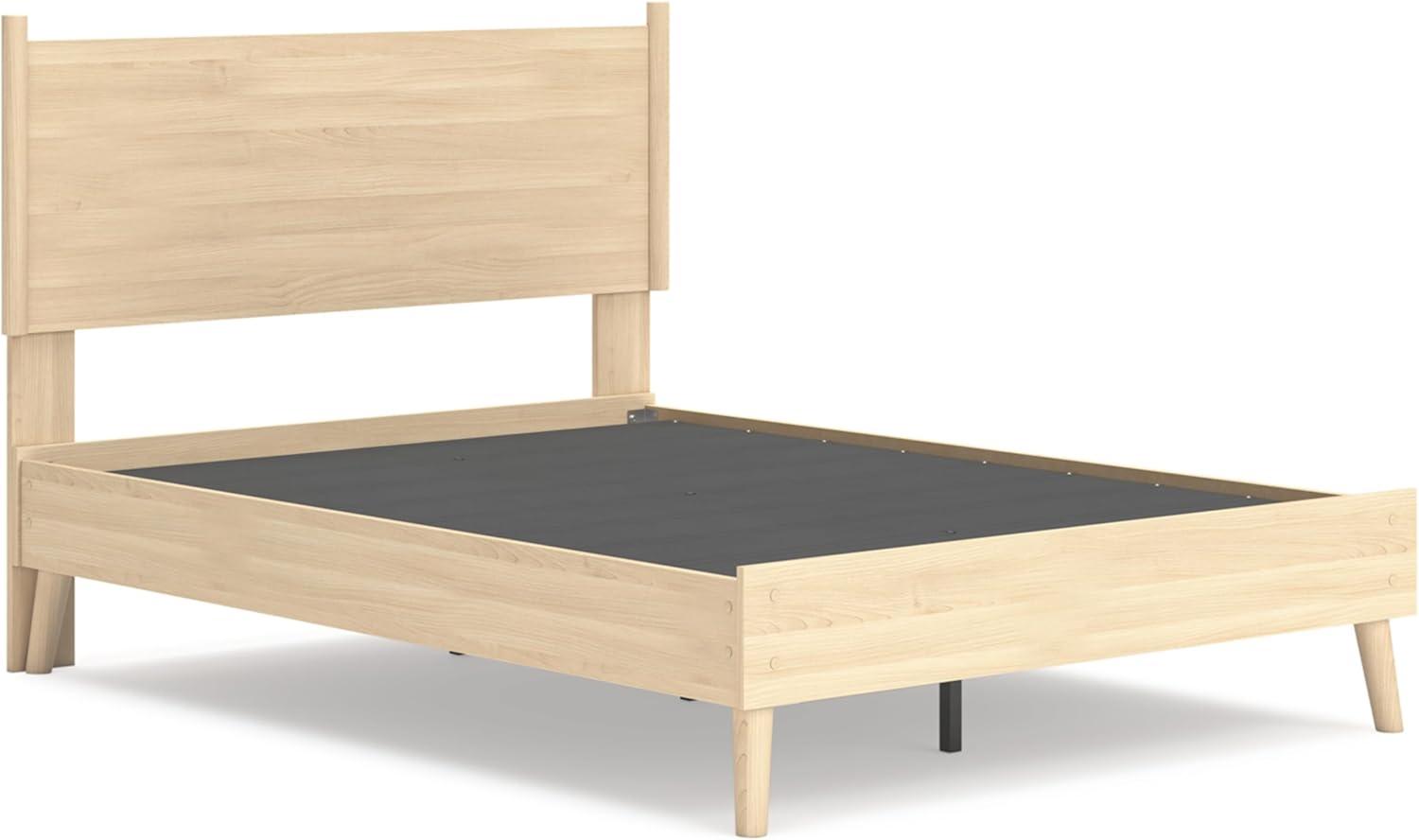 imageSignature Design by Ashley Cabinella Vintage Queen Platform Bed with Metal Slats and Center Support Legs Wood Foundation or Box Spring Not Needed Light BrownLight Brown