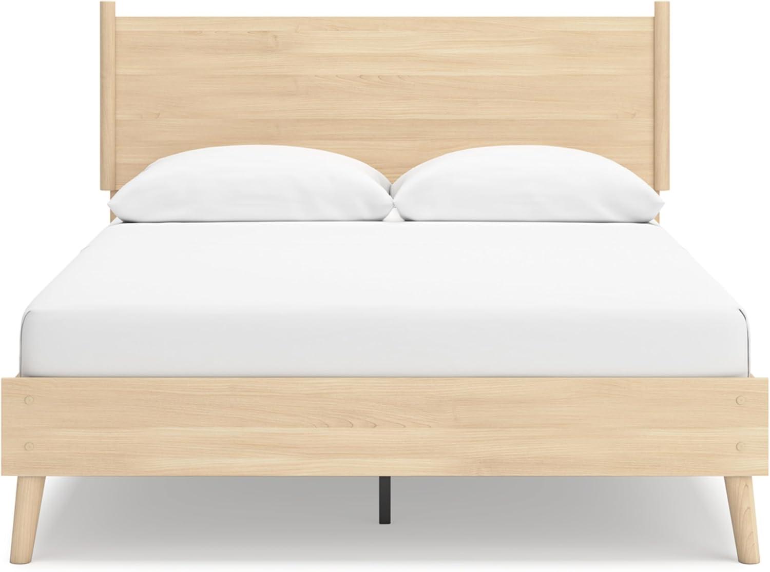 imageSignature Design by Ashley Cabinella Vintage Queen Platform Bed with Metal Slats and Center Support Legs Wood Foundation or Box Spring Not Needed Light BrownLight Brown