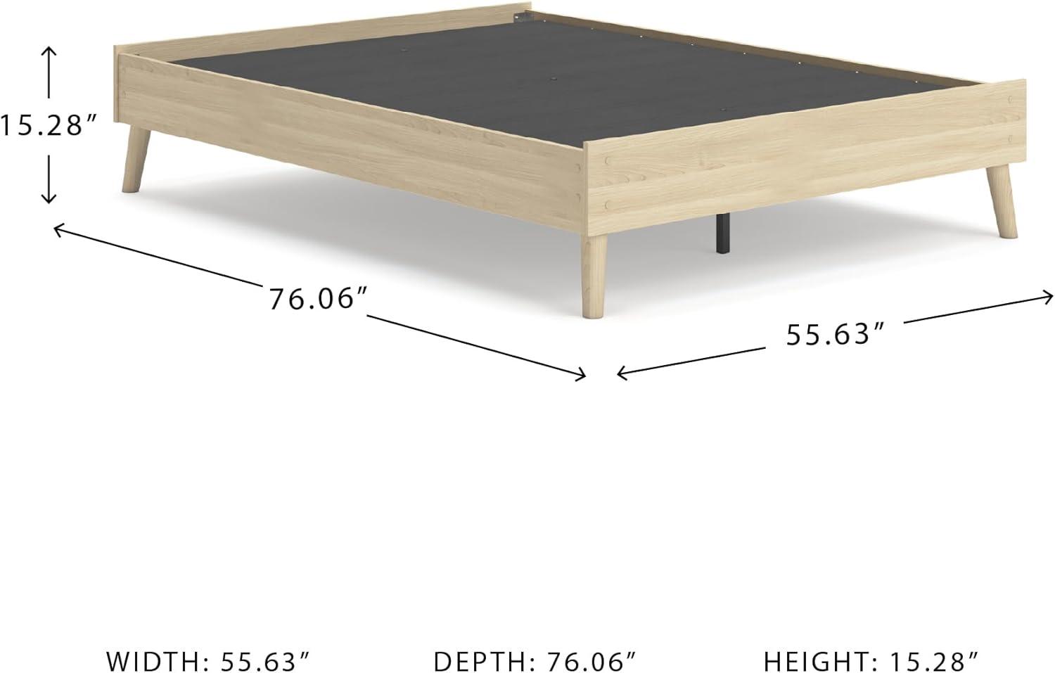 imageSignature Design by Ashley Cabinella Vintage Queen Platform Bed with Metal Slats and Center Support Legs Wood Foundation or Box Spring Not Needed Light BrownLight Brown