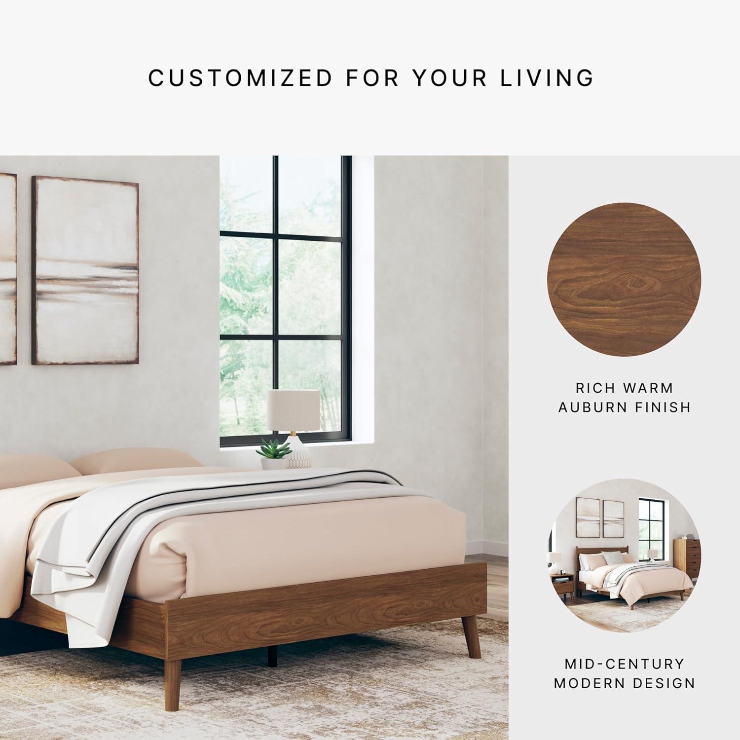 imageSignature Design by Ashley Cabinella Vintage Queen Platform Bed with Metal Slats and Center Support Legs Wood Foundation or Box Spring Not Needed Light BrownBrown