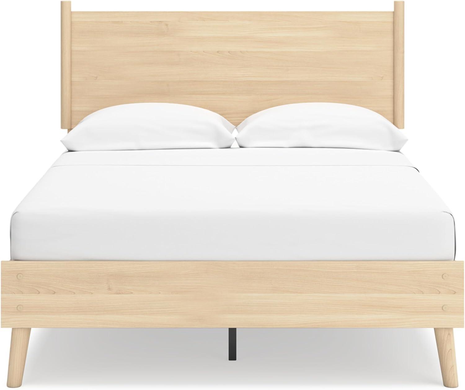 imageSignature Design by Ashley Cabinella Vintage Queen Platform Bed with Metal Slats and Center Support Legs Wood Foundation or Box Spring Not Needed Light BrownLight Brown