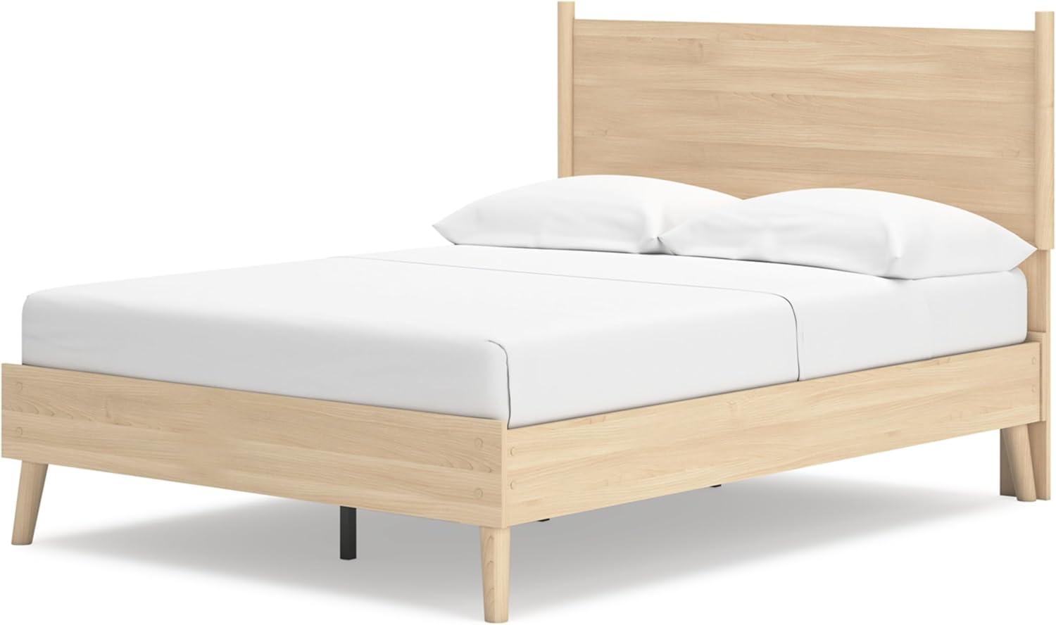 imageSignature Design by Ashley Cabinella Vintage Queen Platform Bed with Metal Slats and Center Support Legs Wood Foundation or Box Spring Not Needed Light BrownLight Brown