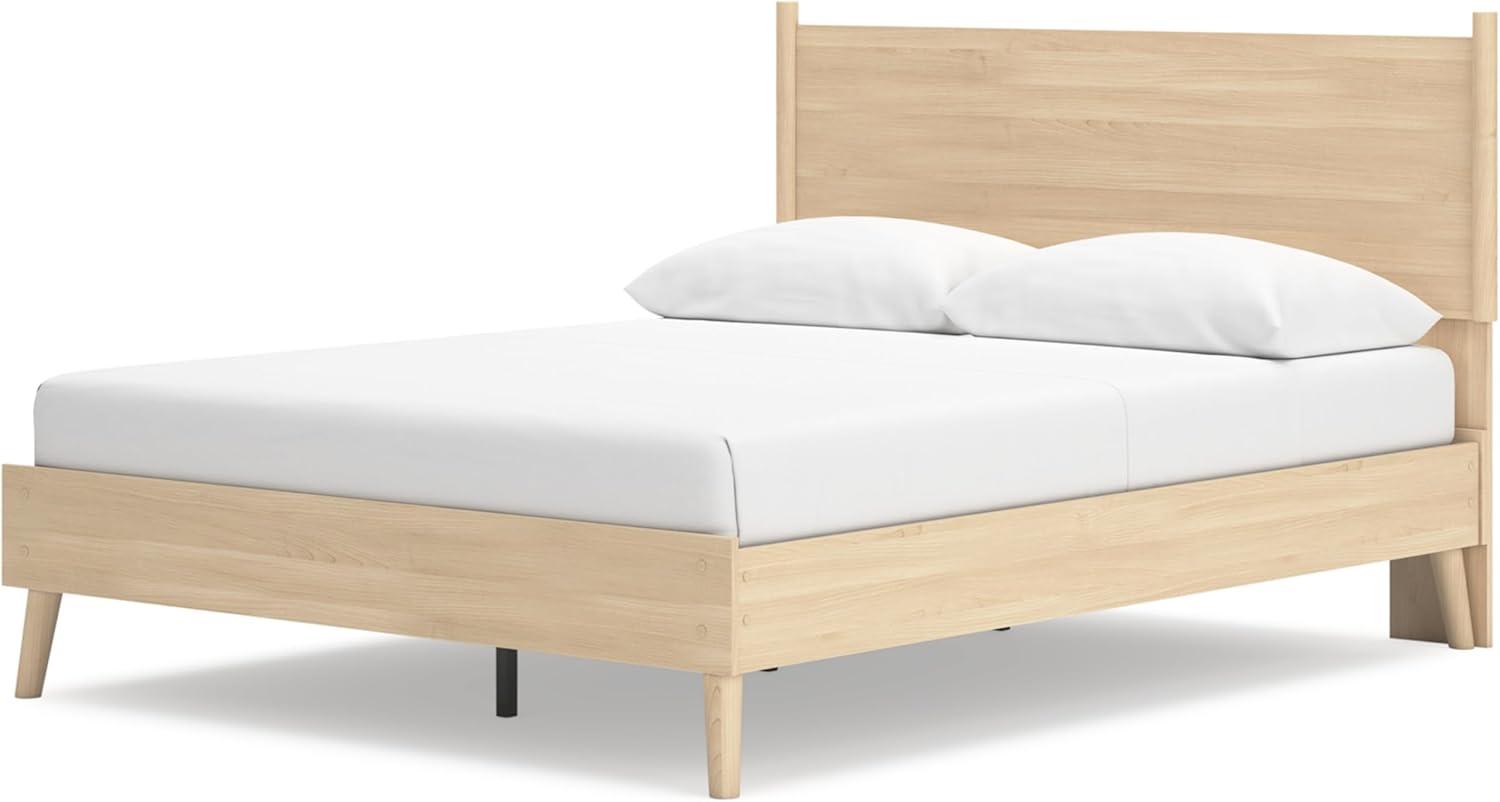 imageSignature Design by Ashley Cabinella Vintage Queen Platform Bed with Metal Slats and Center Support Legs Wood Foundation or Box Spring Not Needed Light BrownLight Brown