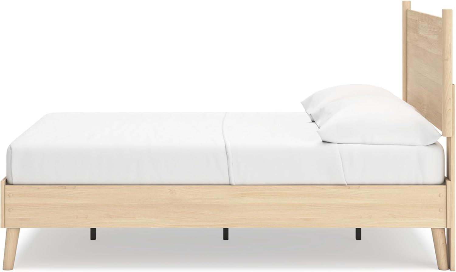 imageSignature Design by Ashley Cabinella Vintage Queen Platform Bed with Metal Slats and Center Support Legs Wood Foundation or Box Spring Not Needed Light BrownLight Brown