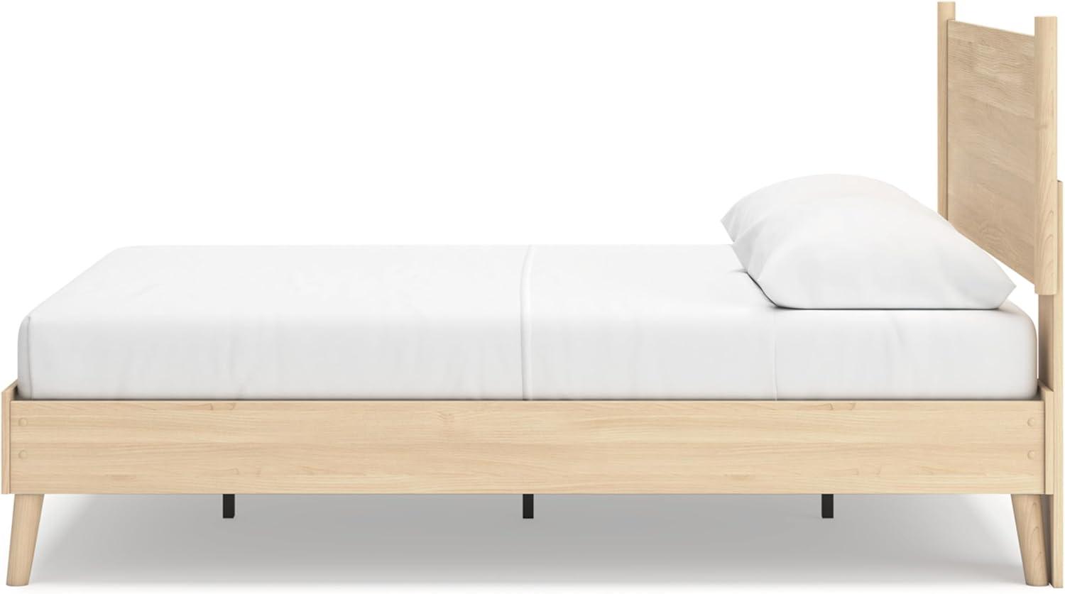 imageSignature Design by Ashley Cabinella Vintage Queen Platform Bed with Metal Slats and Center Support Legs Wood Foundation or Box Spring Not Needed Light BrownLight Brown