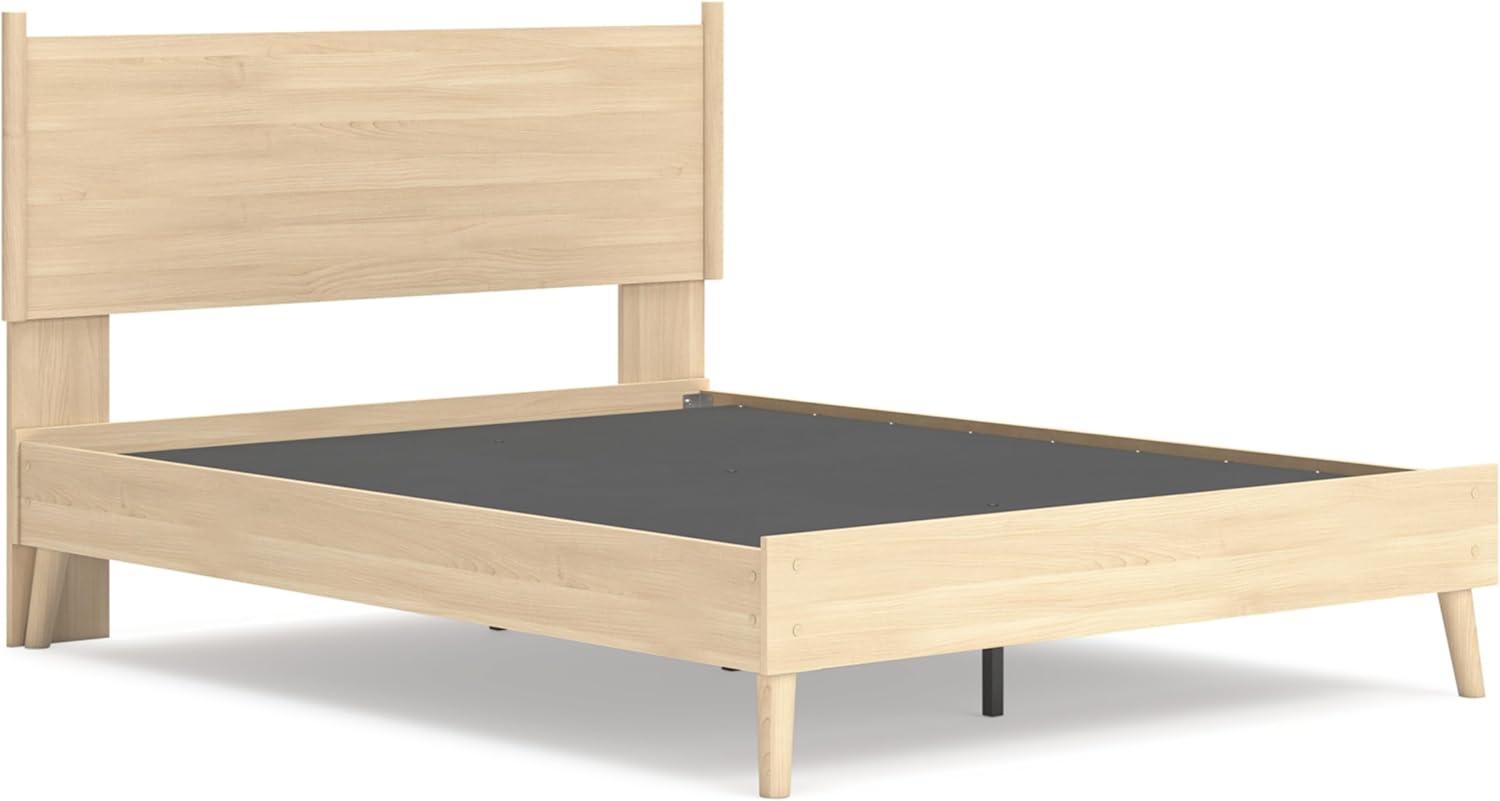 imageSignature Design by Ashley Cabinella Vintage Queen Platform Bed with Metal Slats and Center Support Legs Wood Foundation or Box Spring Not Needed Light BrownLight Brown