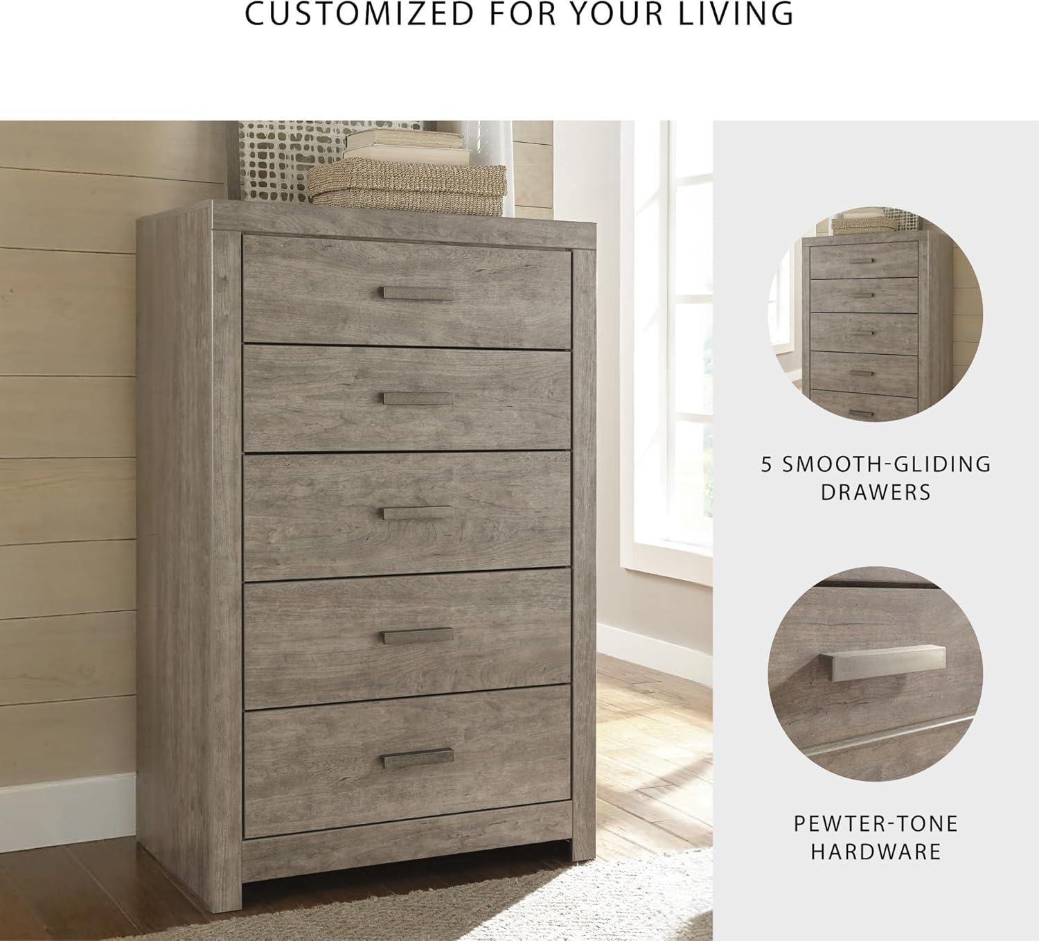 imageSignature Design by Ashley Culverbach Casual King Panel Bed with Metal Slats Foundation or Box Spring Needed Gray5 Drawer Chest