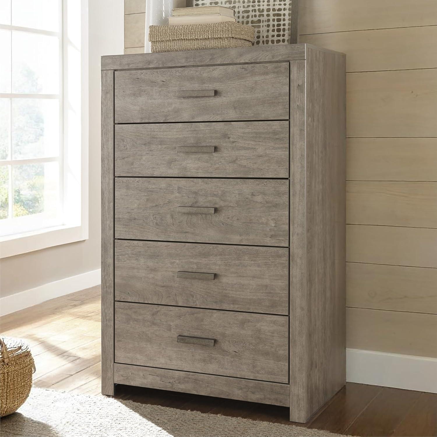 imageSignature Design by Ashley Culverbach Casual King Panel Bed with Metal Slats Foundation or Box Spring Needed Gray5 Drawer Chest