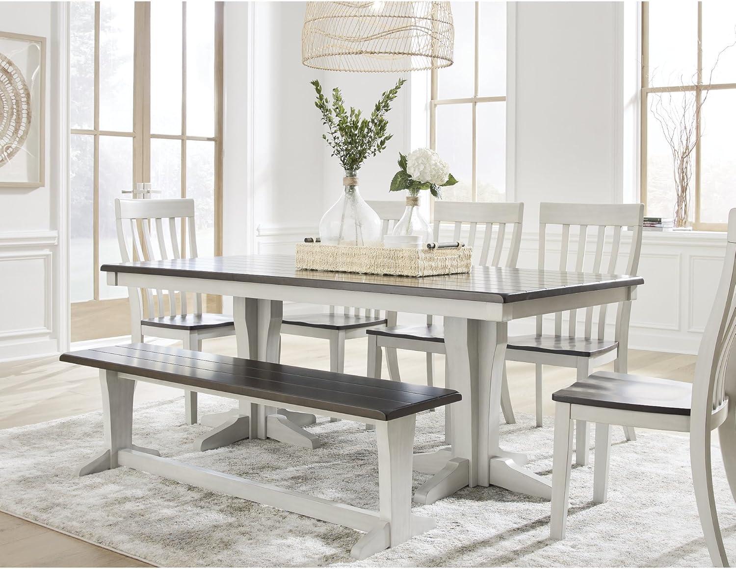 imageSignature Design by Ashley Darborn Farmhouse 62quot Dining Bench Light Gray ampamp Dark Brown